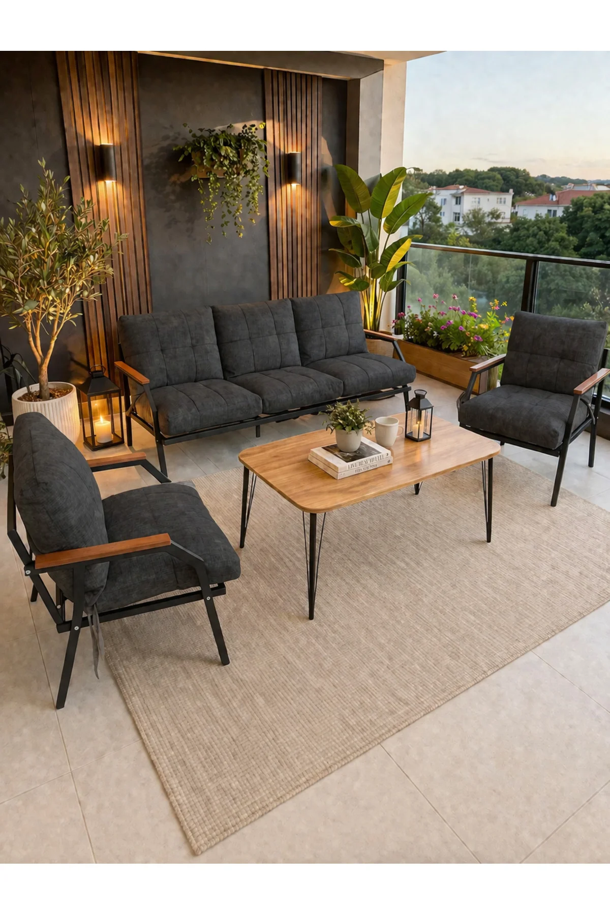 Linda 311 Masalı Antrasit Fermuarlı Bahçe Balkon Takımı, Cafe, Sa