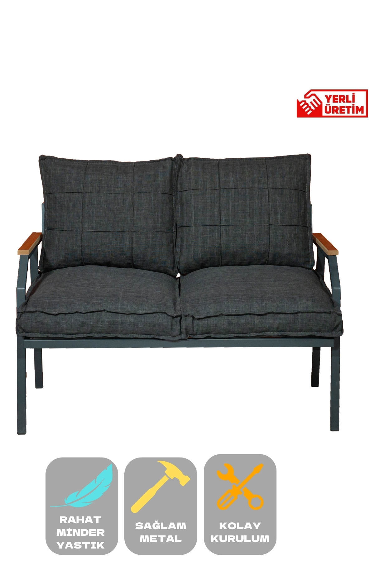 Linda Berjer İkili Koltuk,Konforlu Balkon Mobilyası,Modern Metal 