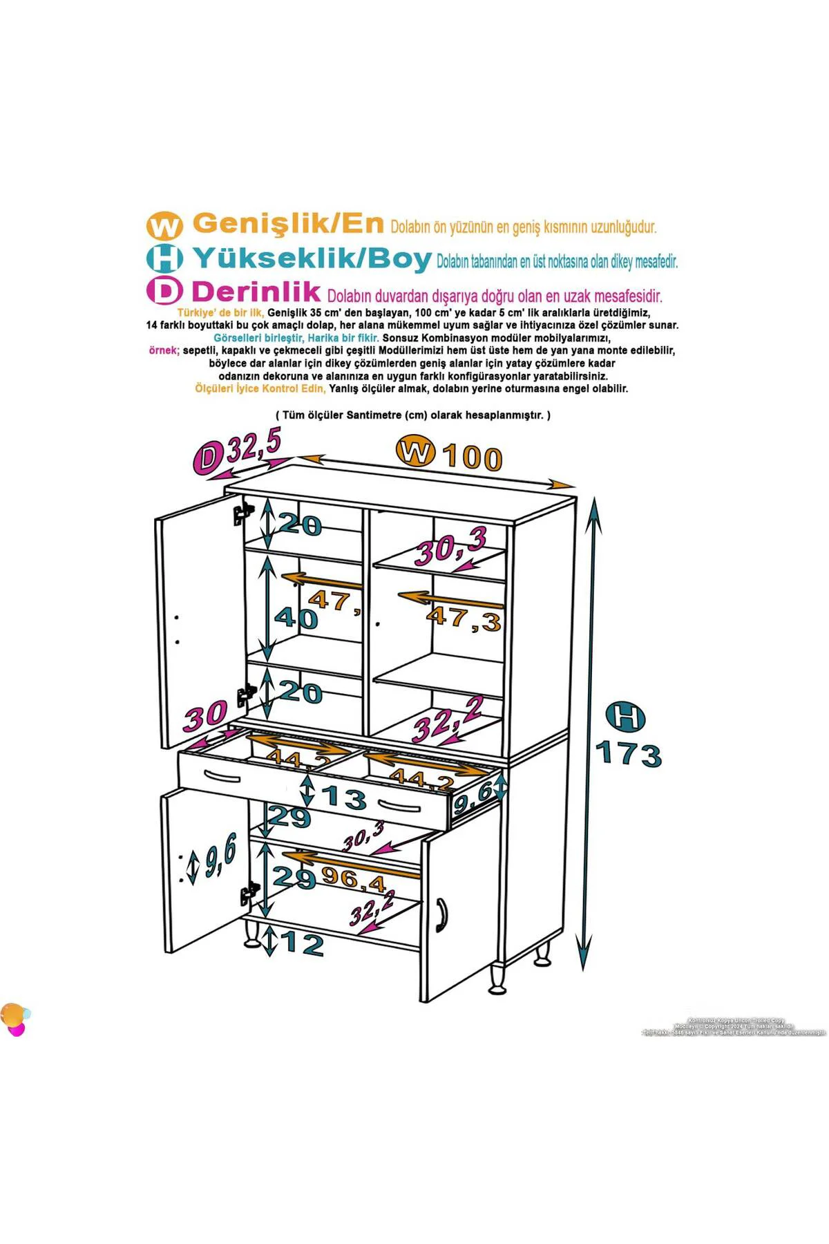 Line Beyaz 100 cm Banyo Dolabı Çok Bölmeli Banyo Düzenleyici Dola