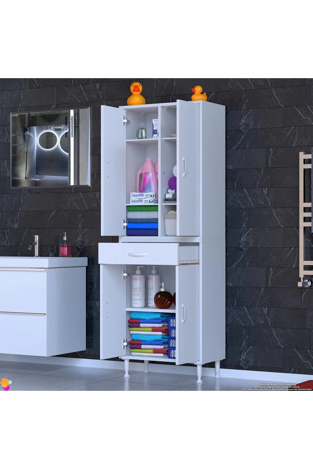 Line Beyaz 55 cm Banyo Dolabı Çok Bölmeli Banyo Düzenleyici Dolap