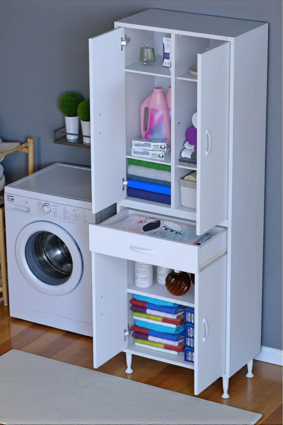 Line Beyaz 60 cm Banyo Dolabı Çok Bölmeli Banyo Düzenleyici Dolap