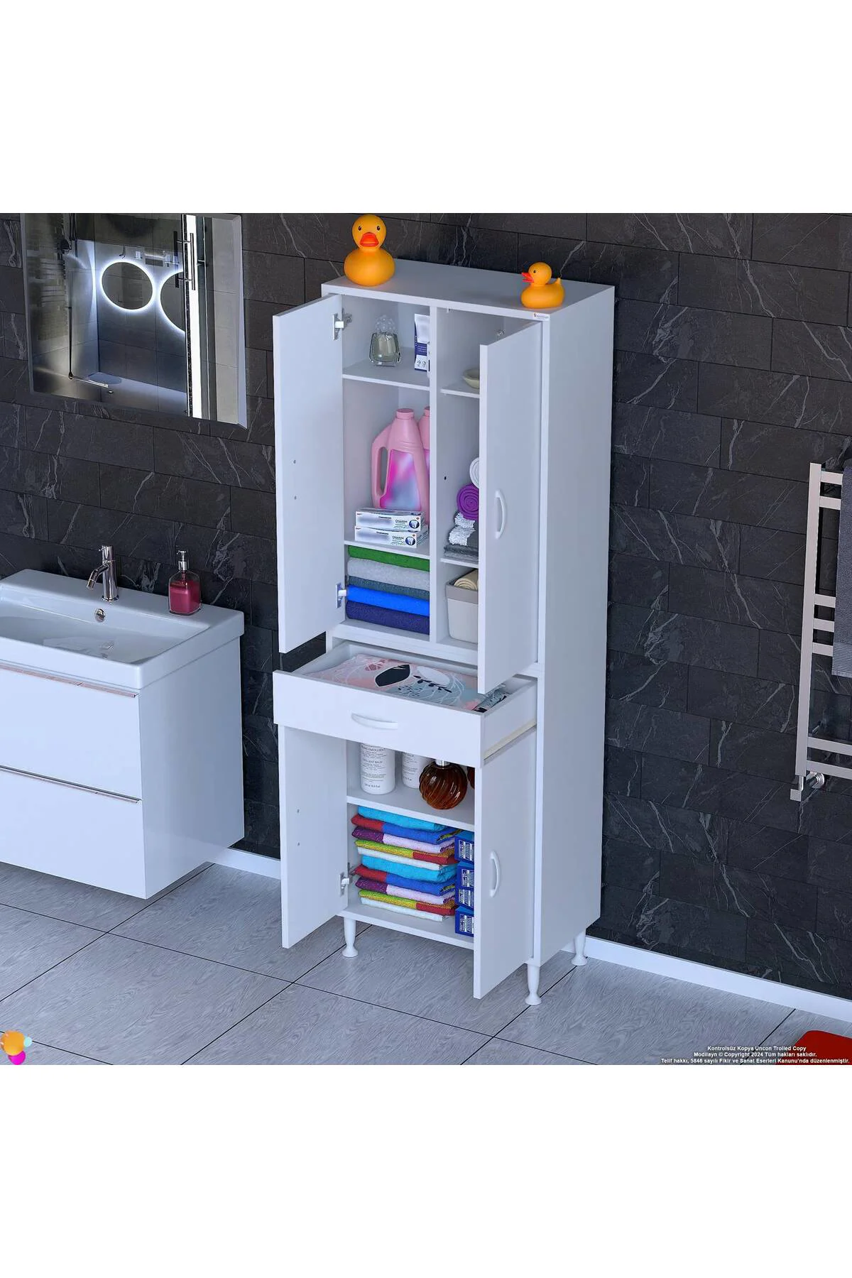 Line Beyaz 65 cm Banyo Dolabı Çok Bölmeli Banyo Düzenleyici Dolap