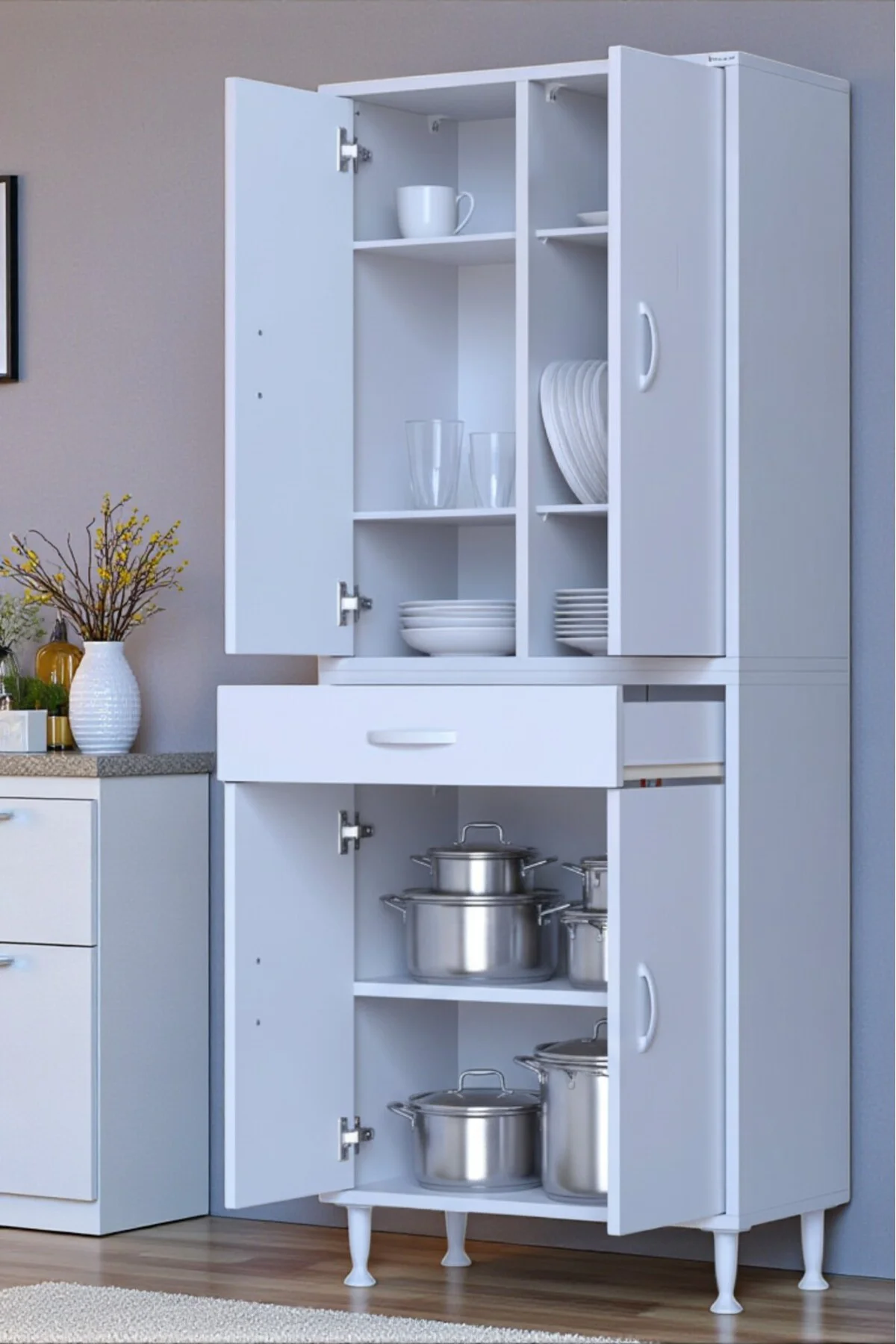 Line Beyaz 65 cm Banyo Dolabı Çok Bölmeli Banyo Düzenleyici Dolap