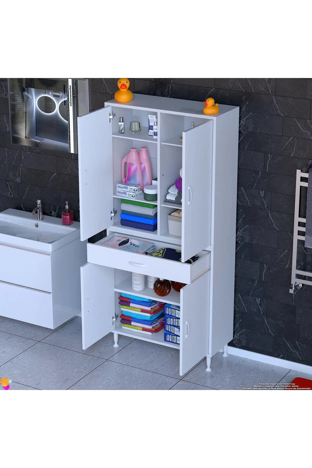 Line Beyaz 75 cm Banyo Dolabı Çok Bölmeli Banyo Düzenleyici Dolap