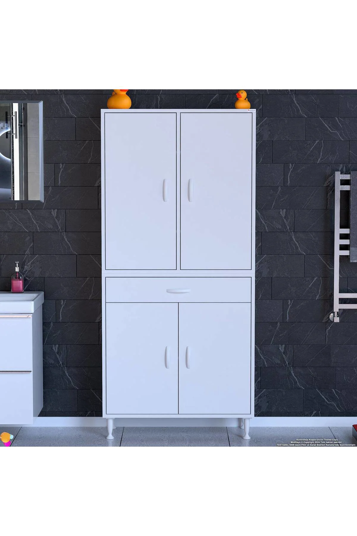 Line Beyaz 75 cm Banyo Dolabı Çok Bölmeli Banyo Düzenleyici Dolap