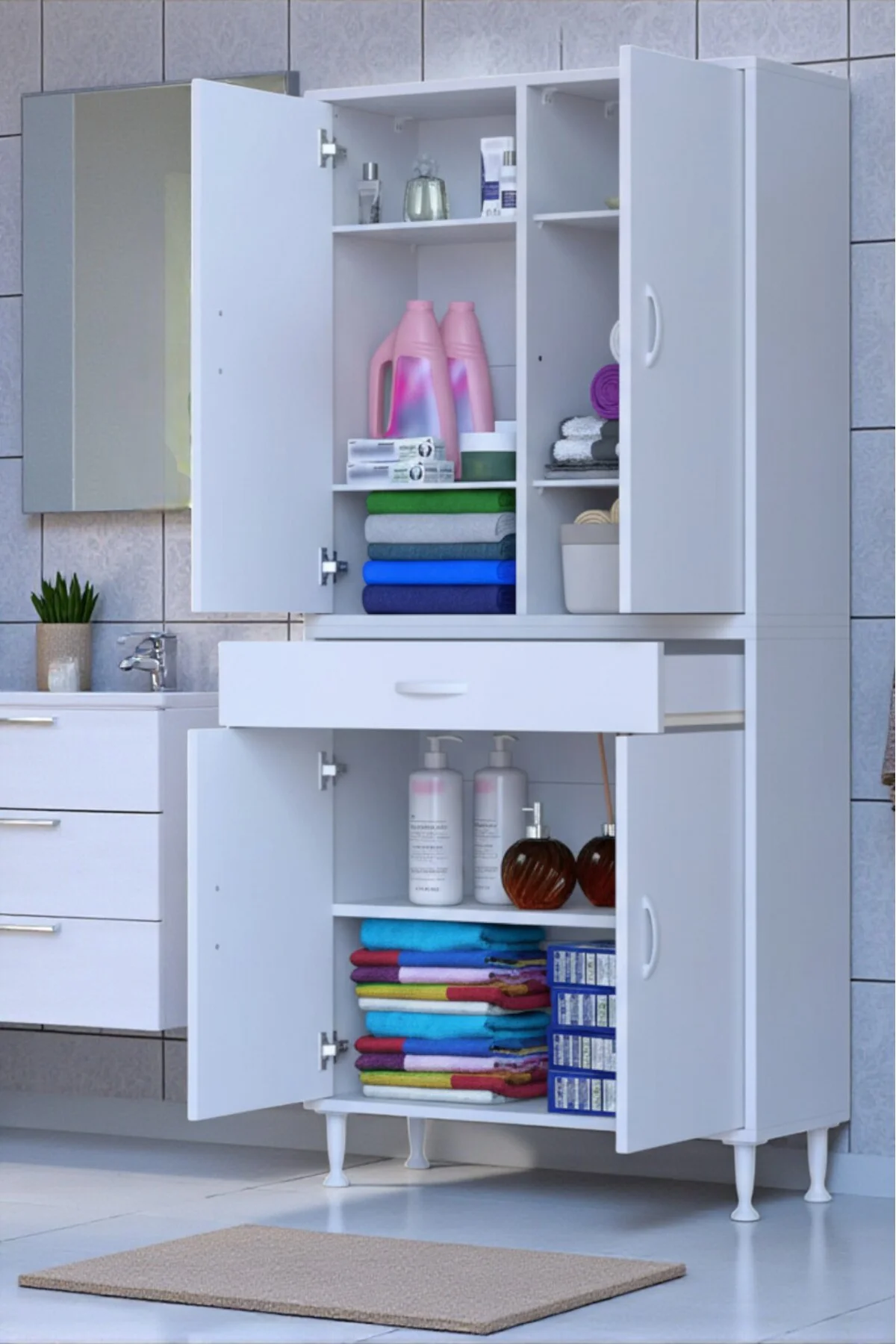 Line Beyaz 75 cm Banyo Dolabı Çok Bölmeli Banyo Düzenleyici Dolap