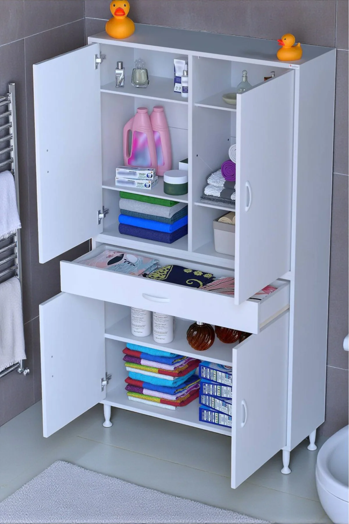 Line Beyaz 95 cm Banyo Dolabı Çok Bölmeli Banyo Düzenleyici Dolap