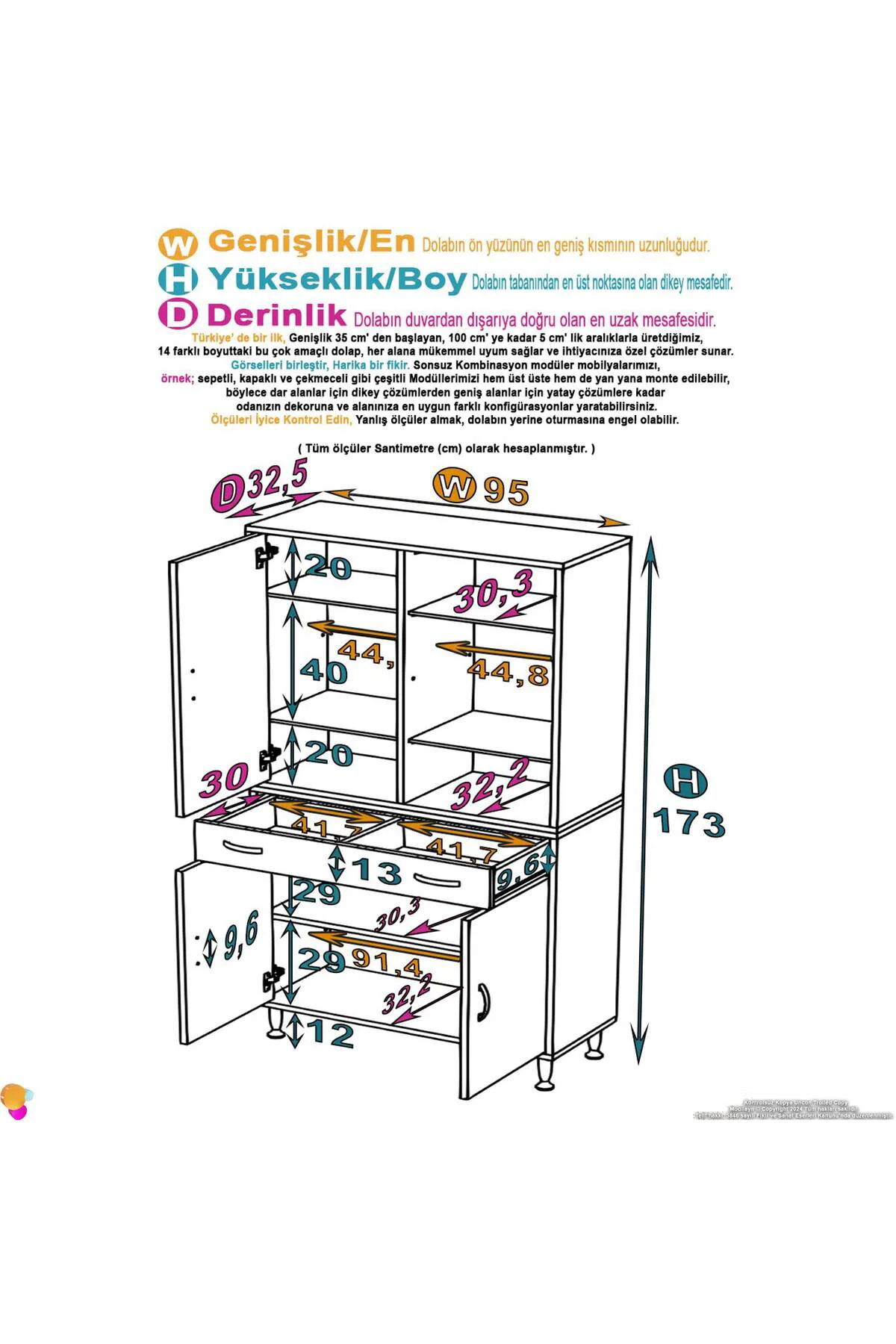Line Beyaz 95 cm Banyo Dolabı Çok Bölmeli Banyo Düzenleyici Dolap