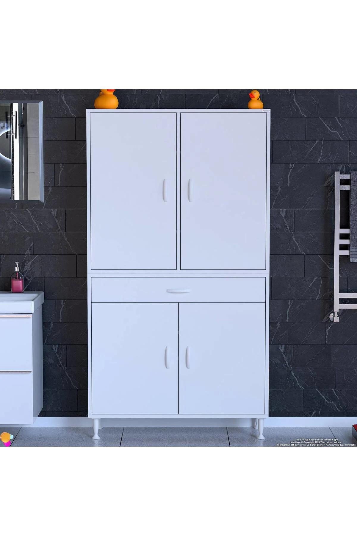 Line Beyaz 95 cm Banyo Dolabı Çok Bölmeli Banyo Düzenleyici Dolap