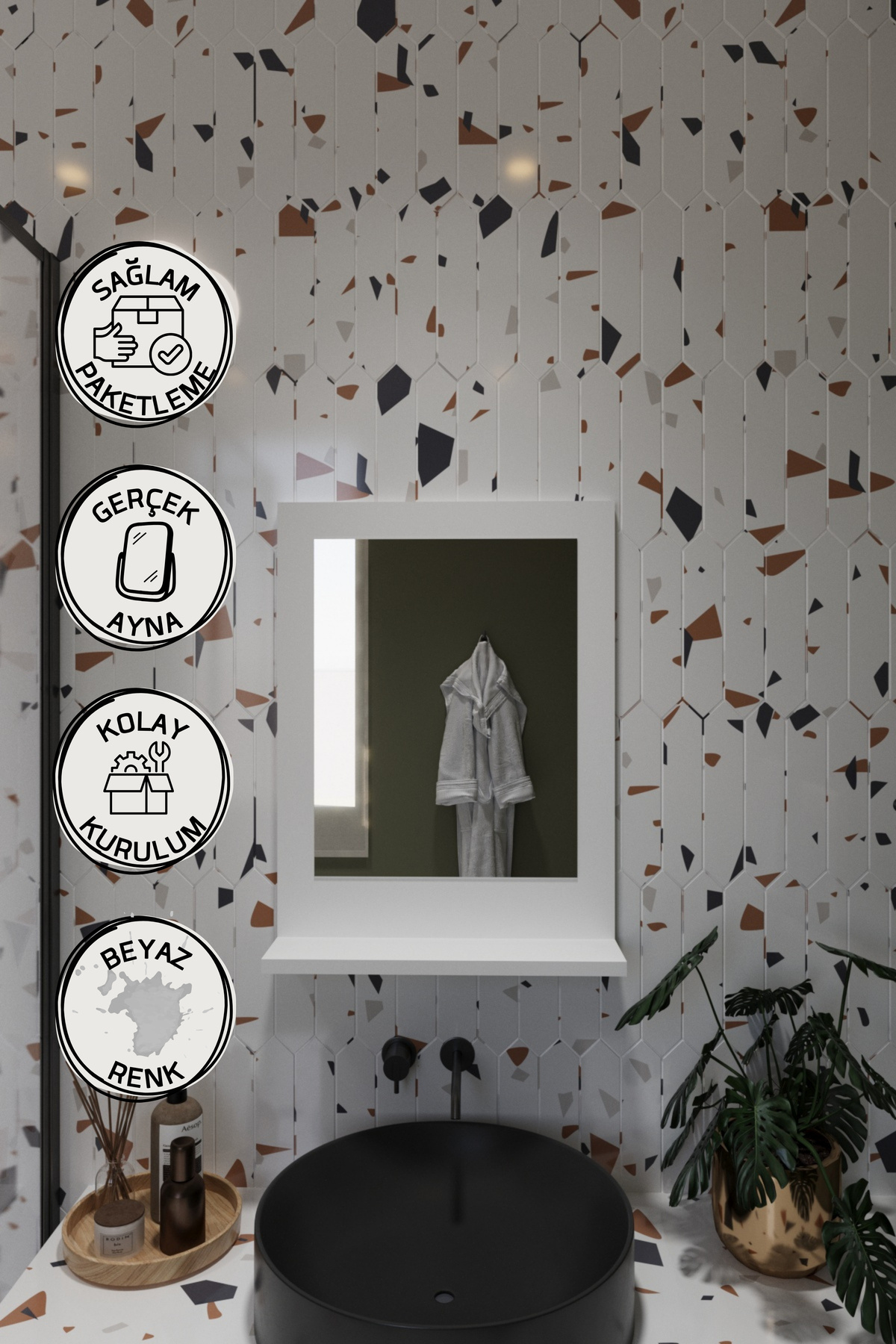 Linea Banyo Aynası 45x60 Raflı Ayna