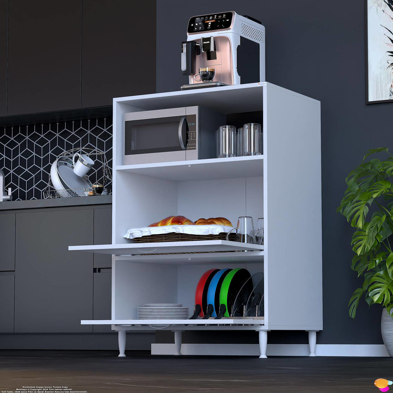 Linea Üstü Açık Mutfak Dolabı 75 cm Mikrodalga Fırın Tezgahı Çift - Görsel 4