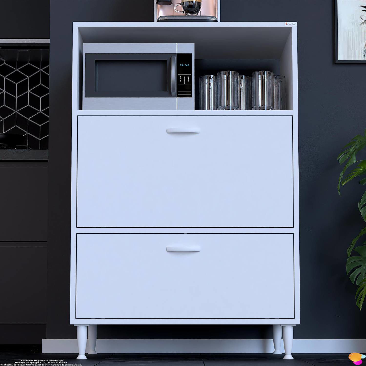 Linea Üstü Açık Mutfak Dolabı 75 cm Mikrodalga Fırın Tezgahı Çift - Görsel 3