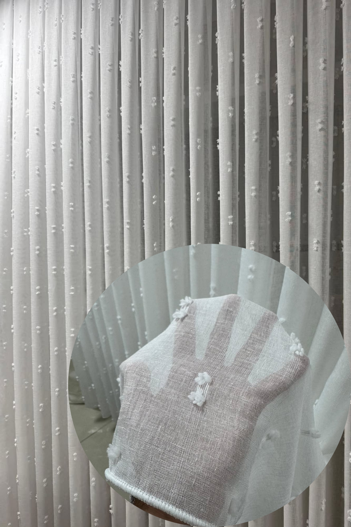 Özgün Perde Linen Ponpon Tül Perde|1/3 Sık Pile| Keten Kumaş, Ağır Gramaj, Ku