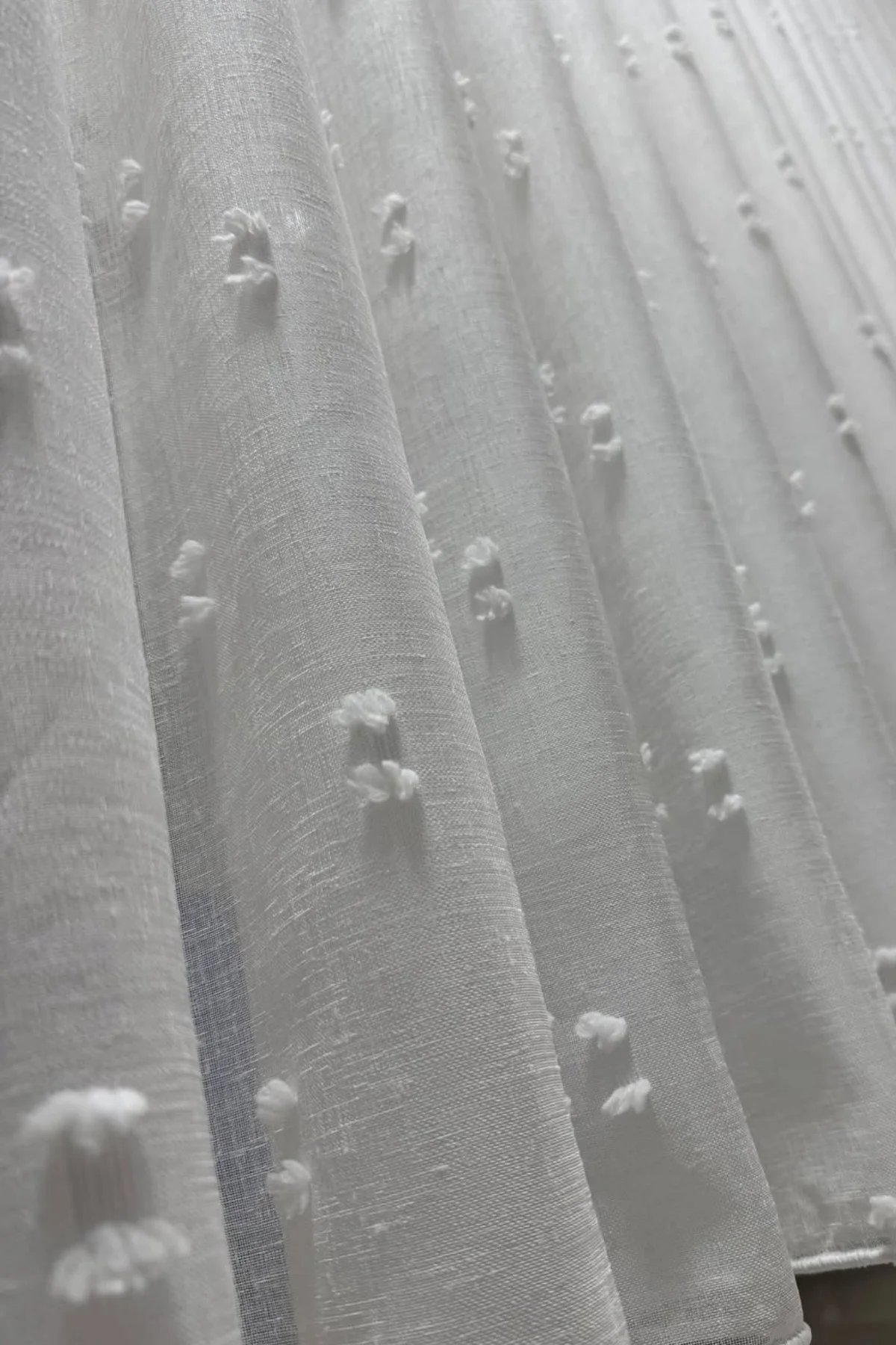 Linen Ponpon Tül Perde|1/3 Sık Pile| Keten Kumaş, Ağır Gramaj, Ku