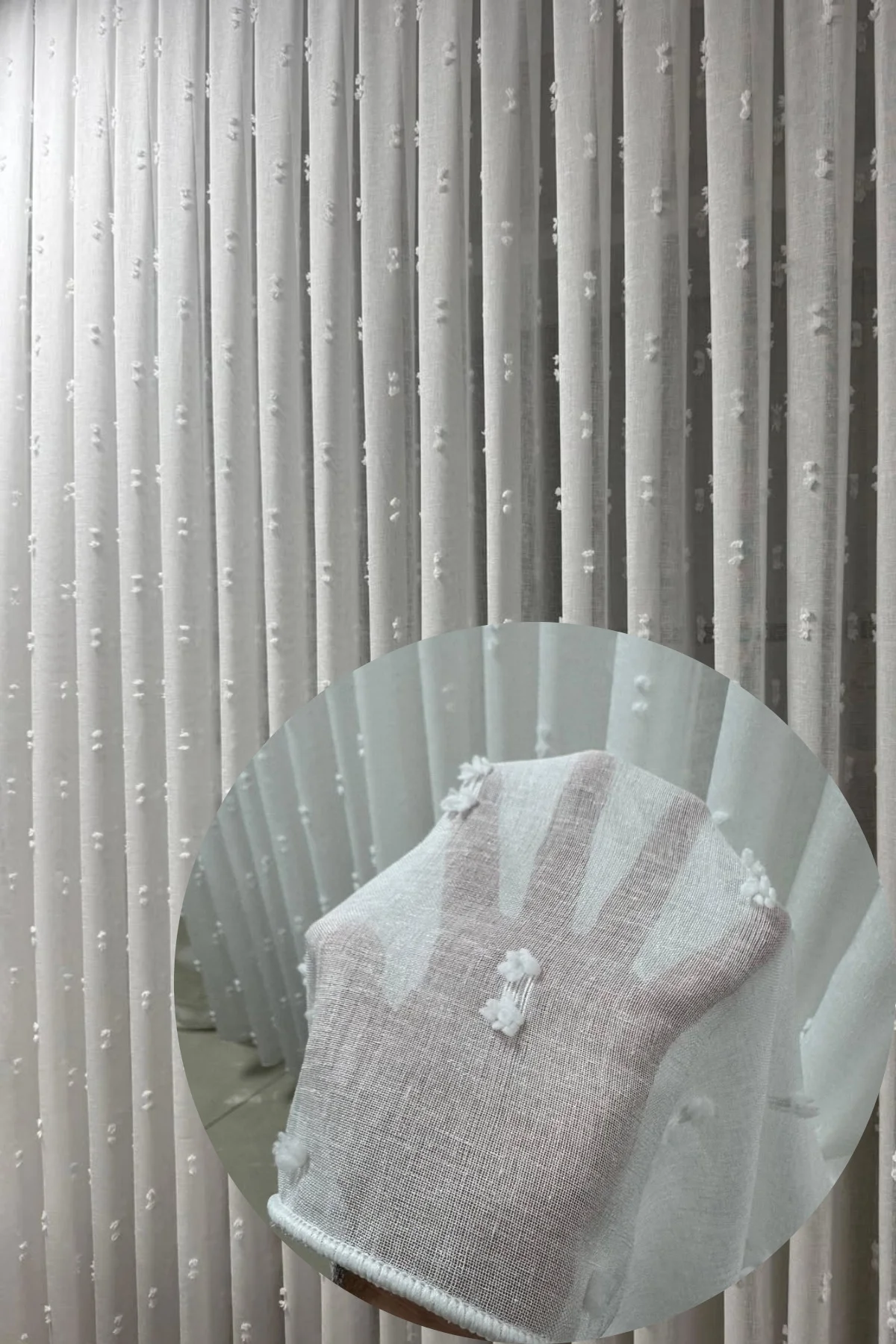 Linen Ponpon Tül Perde|1/3 Sık Pile| Keten Kumaş, Ağır Gramaj, Ku