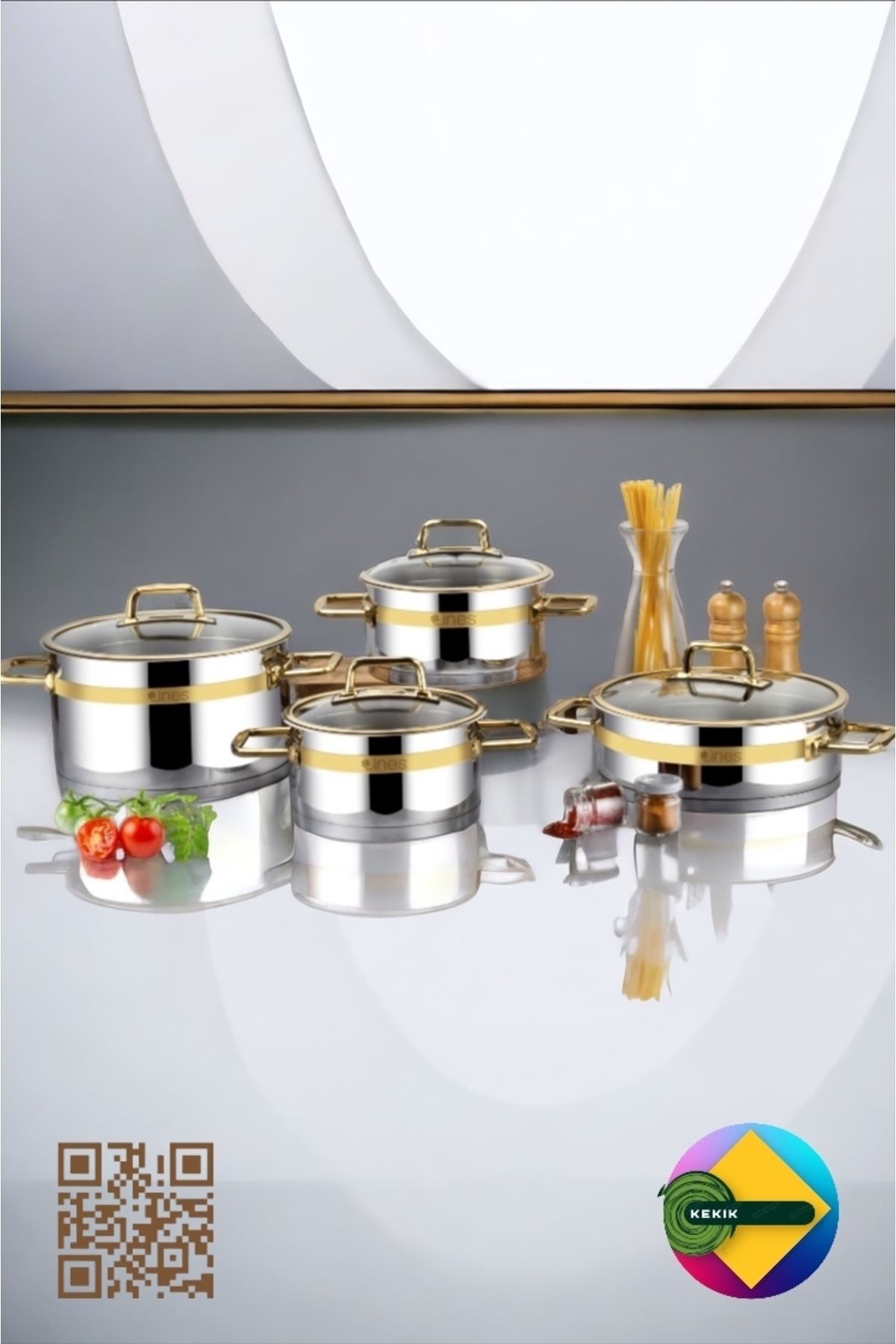 Kekikdükkan Lines Silver Altinkemer 8 Parça Tencere Seti