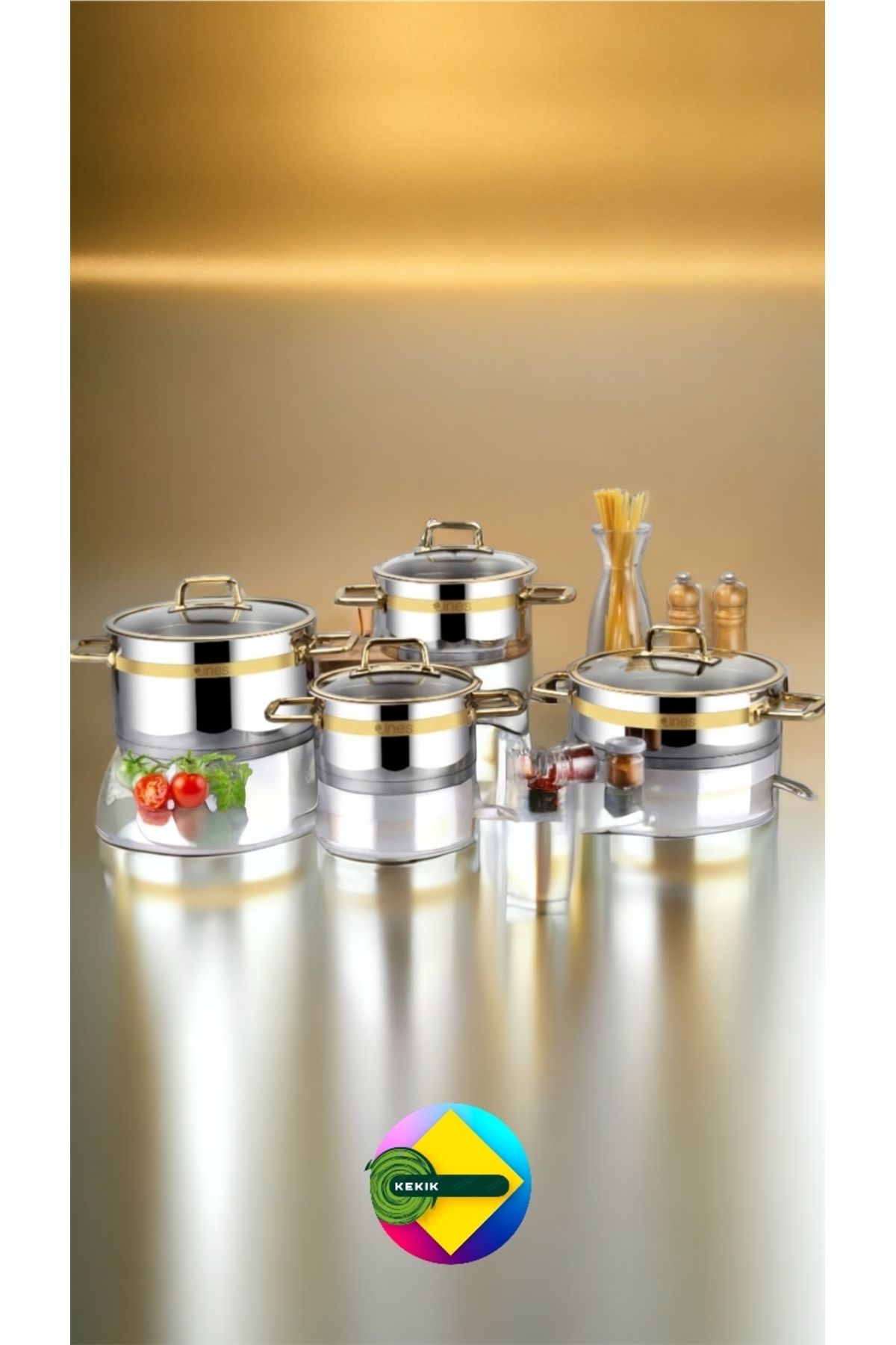 Kekikdükkan Lines Silver Altinkemer 8 Parça Tencere Seti