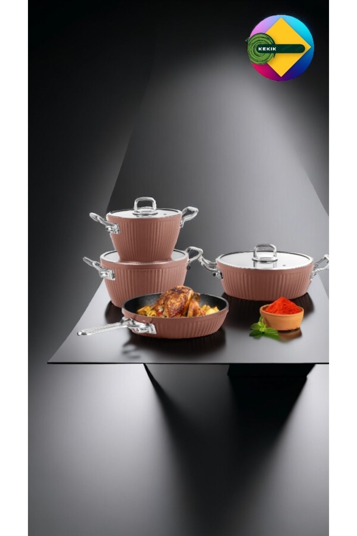 Lines/Ayseren 7 Parça Granit Tencere Seti Metal Kulp