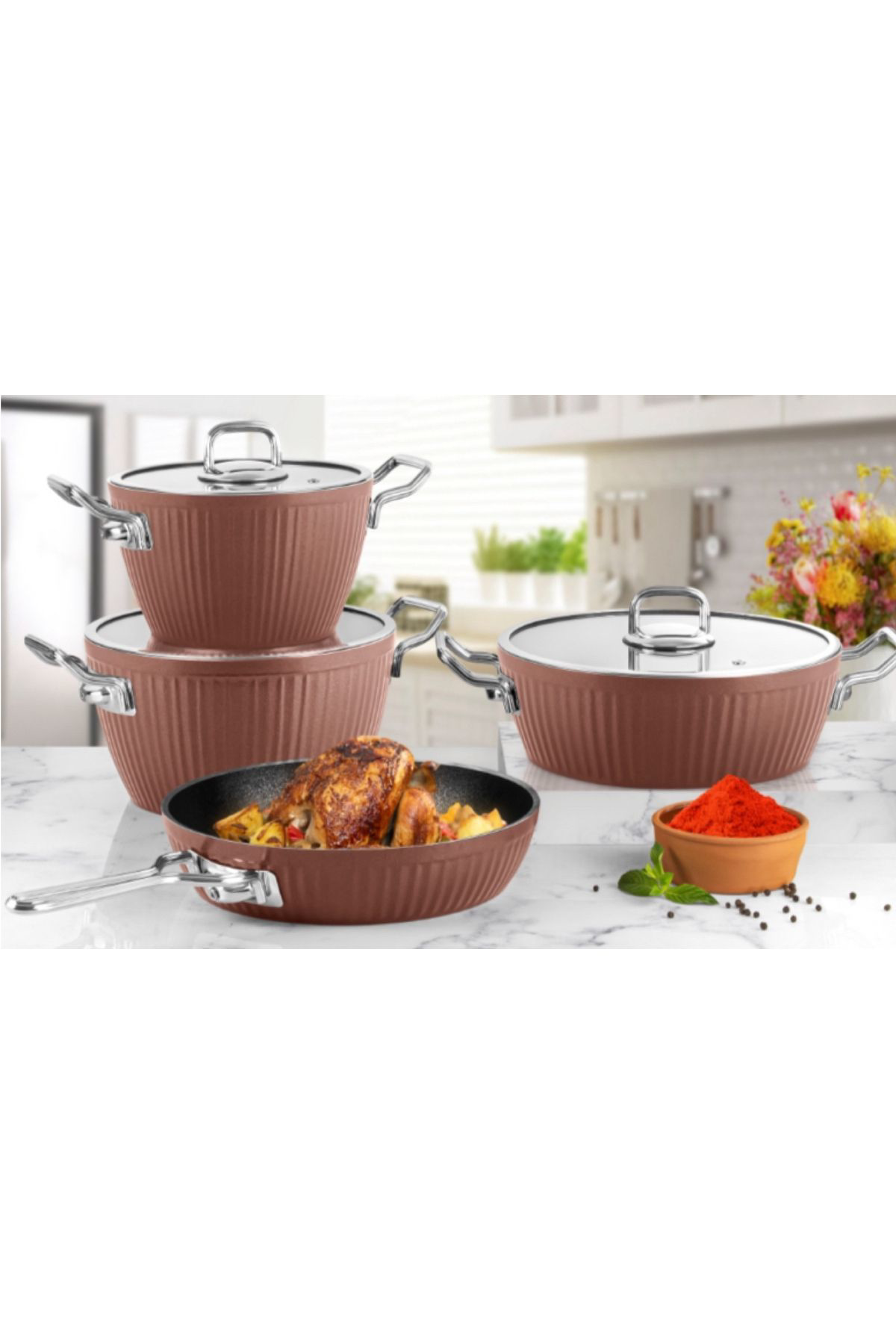 Lines/Ayseren 7 Parça Granit Tencere Seti Metal Kulp