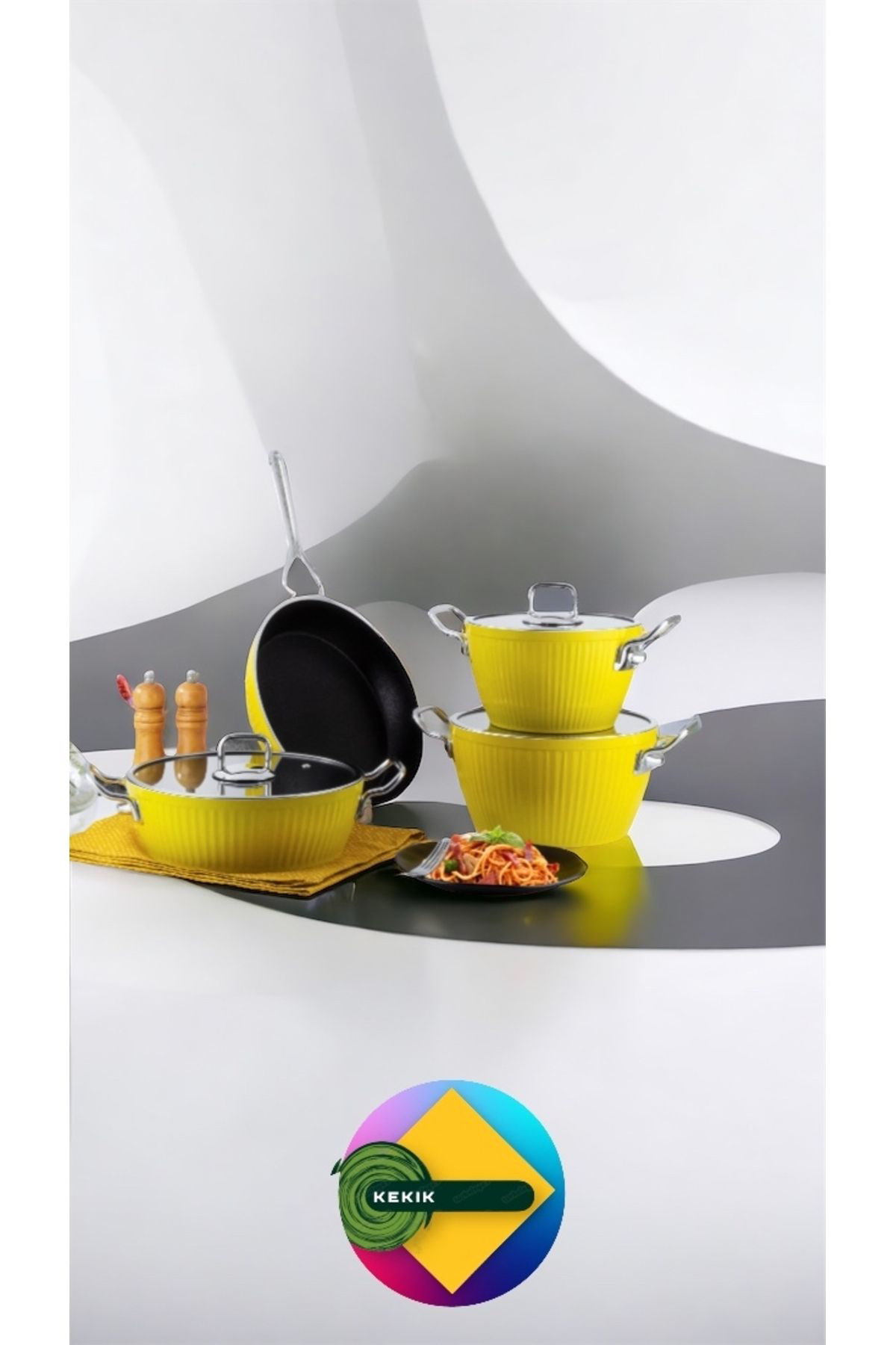 Lines/Ayseren 7 Parça Granit Tencere Seti Metal Kulp