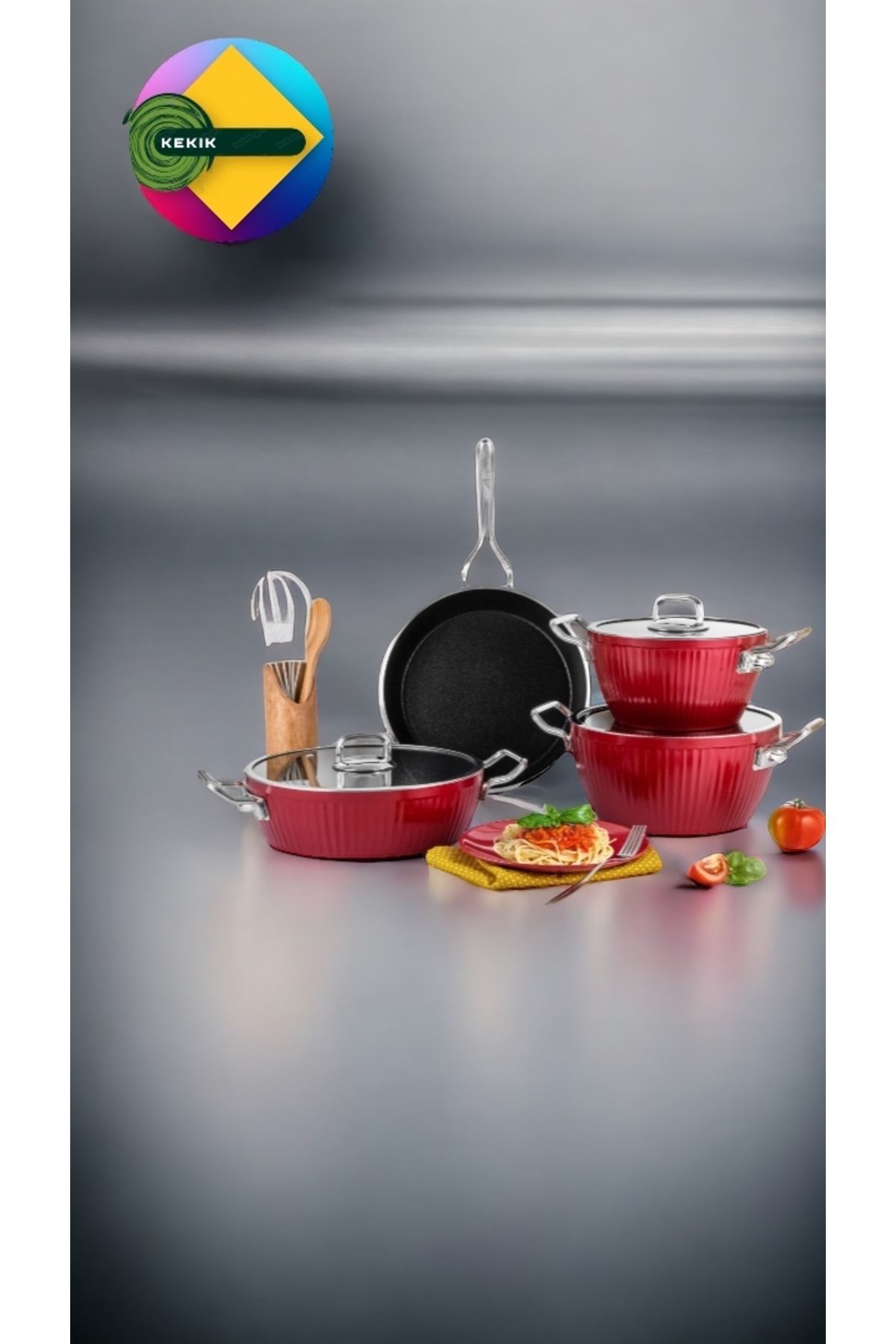 Lines/Ayseren 7 Parça Granit Tencere Seti Metal Kulp