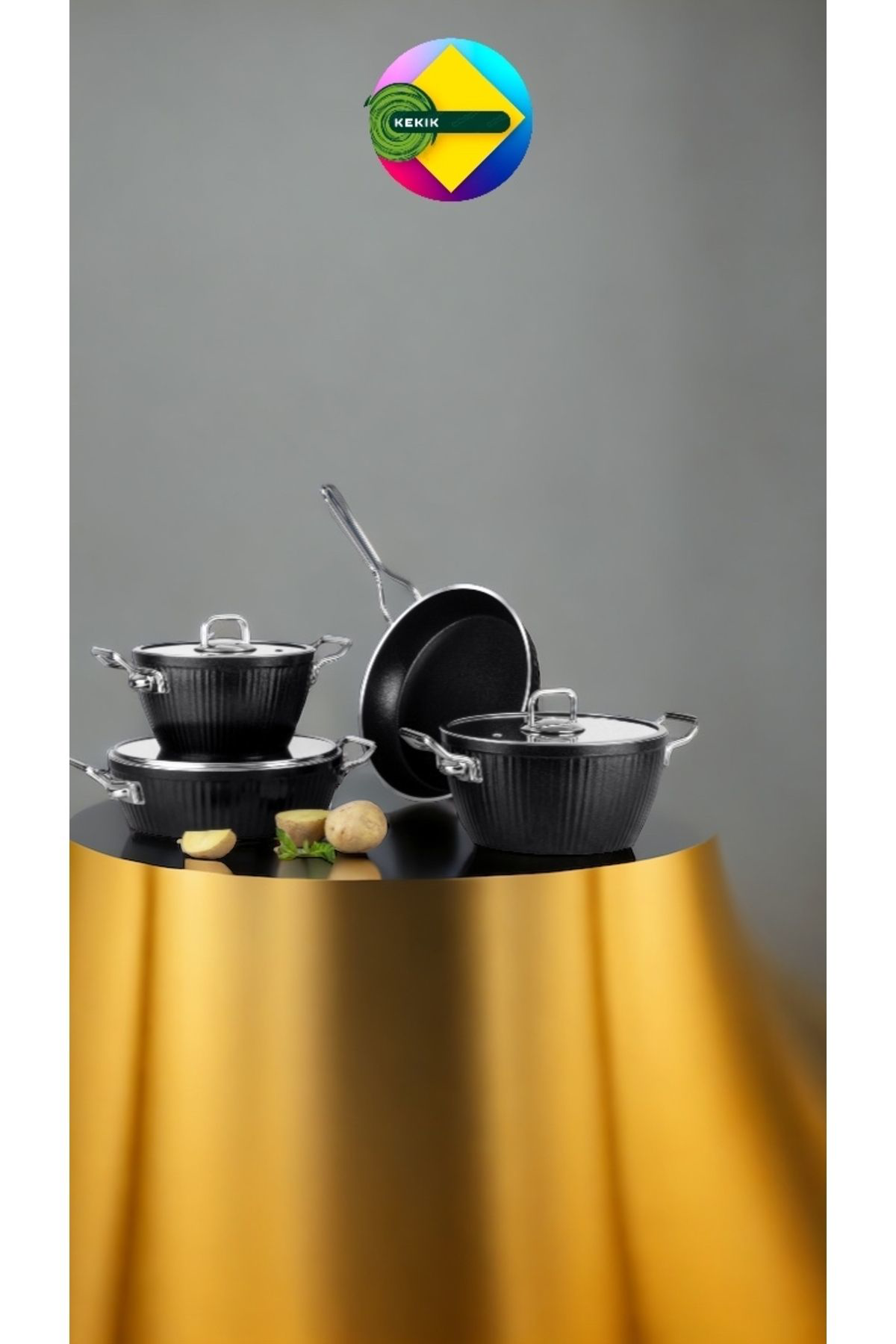 Lines/Ayseren 7 Parça Granit Tencere Seti Metal Kulp