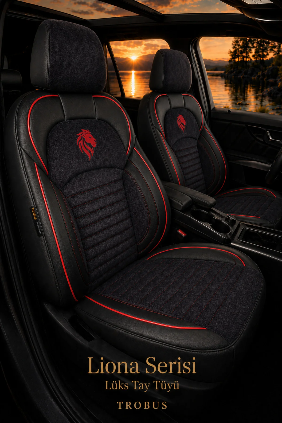 Liona Serisi Premium Tay Tüyü Koltuk Kılıfı Universal Binek SUV Araç 5 Koltuk Tam Set Siyah Kırmızı Liona Serisi Premium Tay Tüyü Koltuk Kılıfı Universal Binek SUV Araç 5 Koltuk Tam Set Siyah Kırmızı