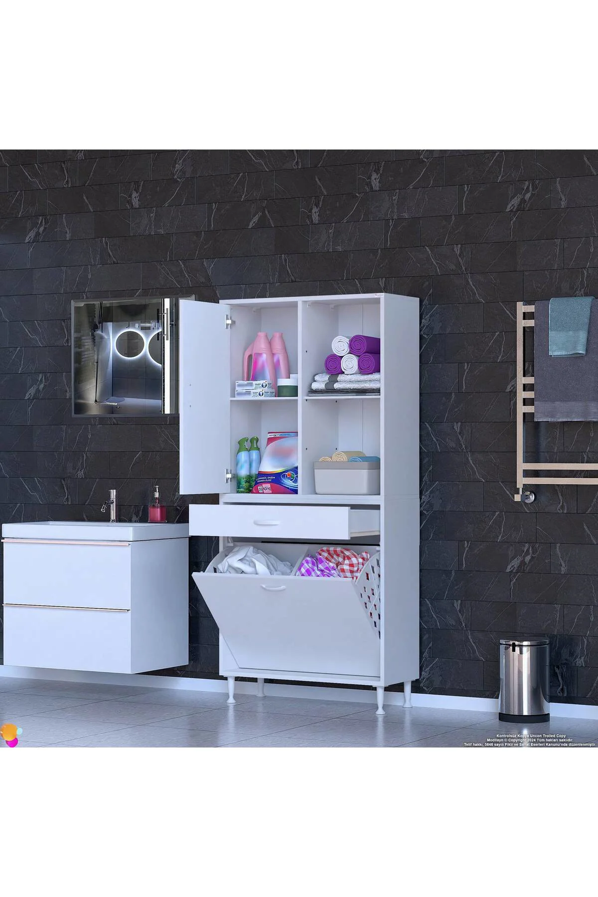Liora Beyaz Çok Amaçlı Banyo Dolabı 70 cm Genişliğe Sahip 70x171x
