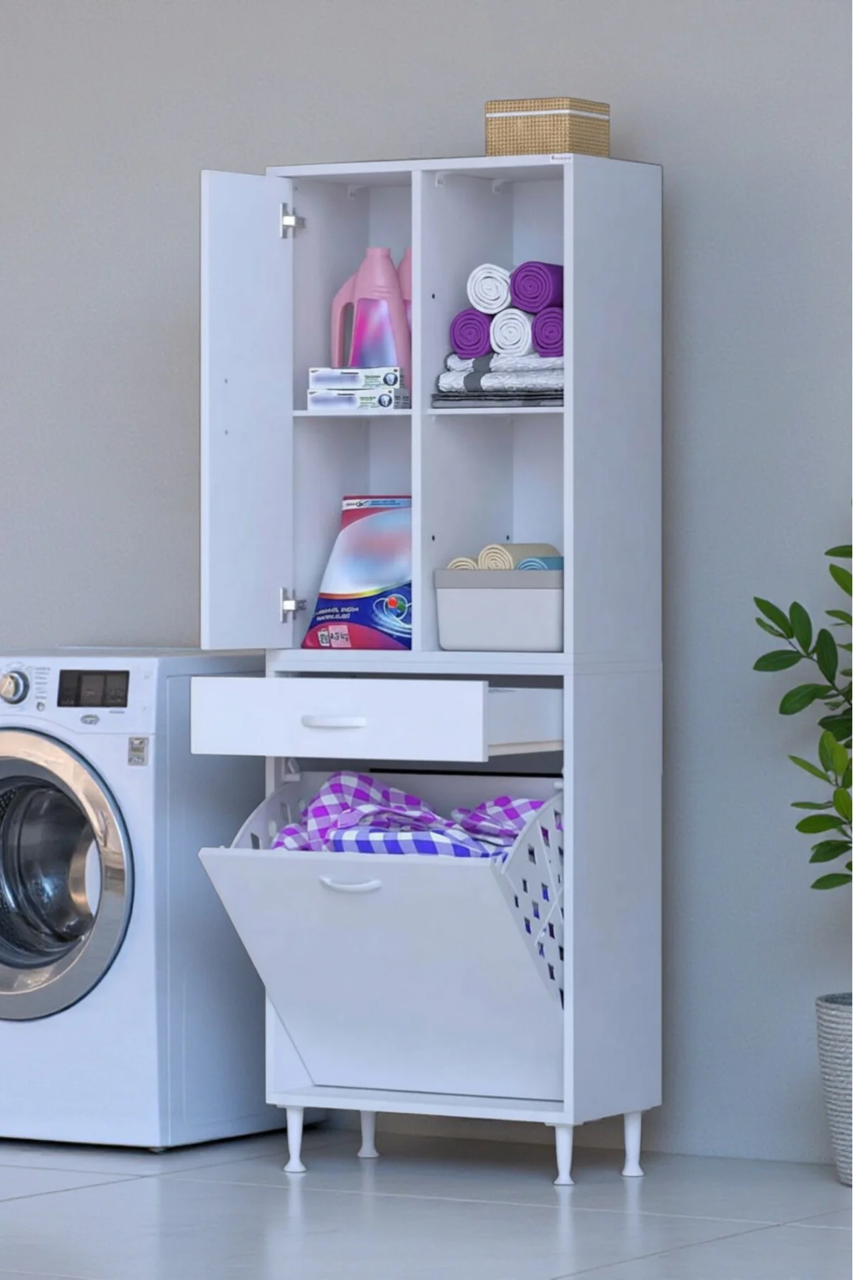 Liora Beyaz Çok Amaçlı Banyo Dolabı 65 cm Genişliğe Sahip 65x171x