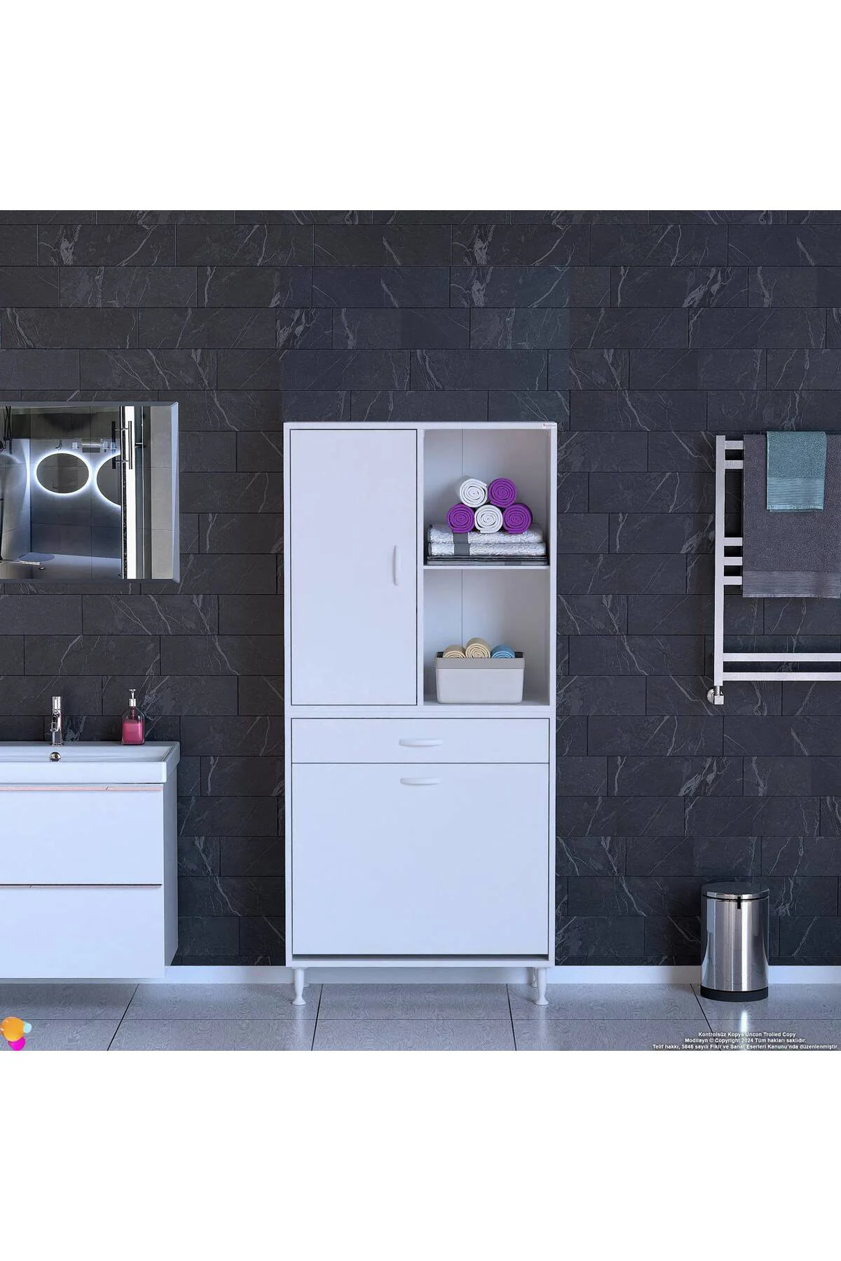 Liora Beyaz Çok Amaçlı Banyo Dolabı 75 cm Genişliğe Sahip 75x171x