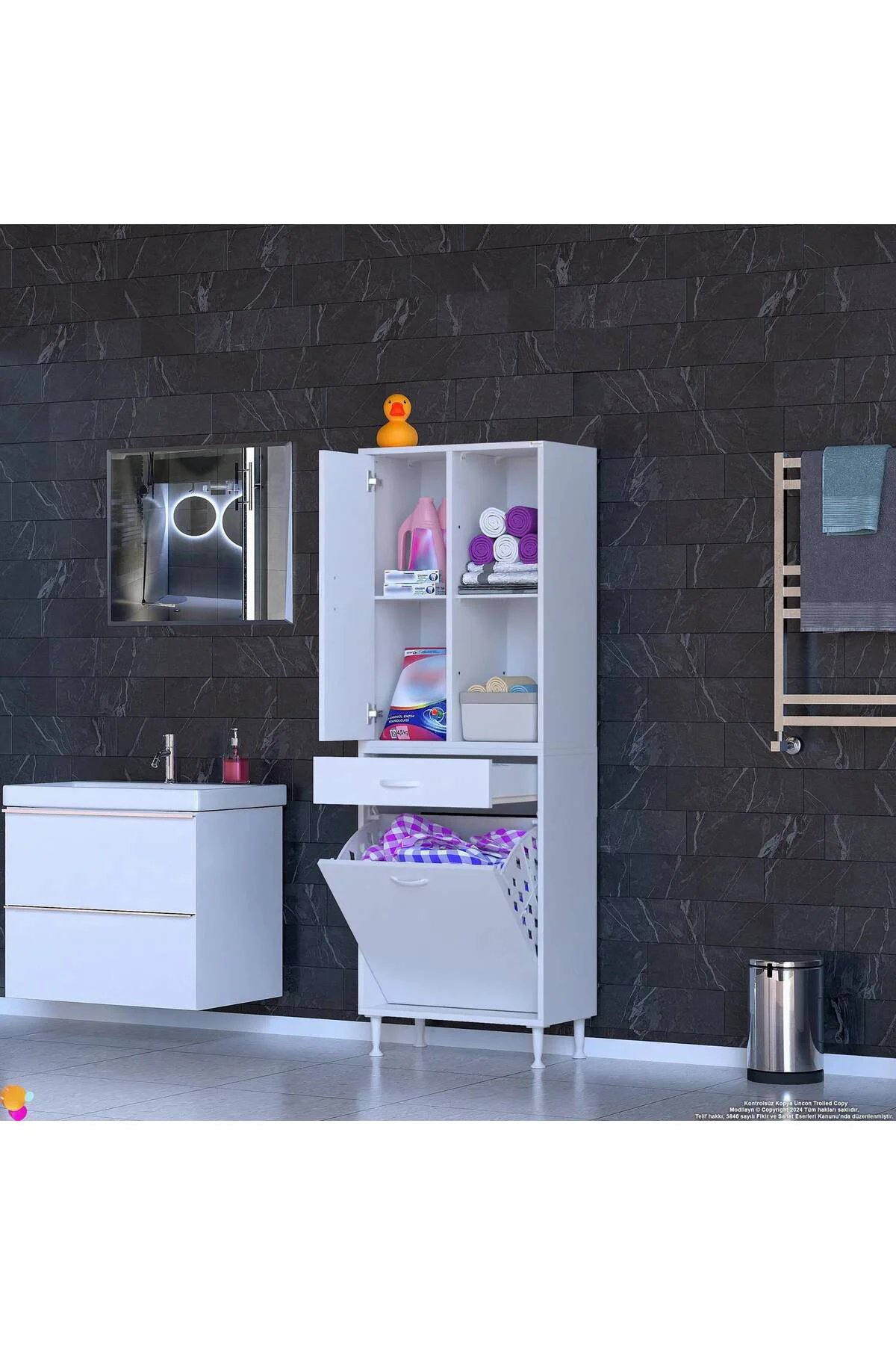 Liora Beyaz Çok Amaçlı Banyo Dolabı 60 cm Genişliğe Sahip 60x171x Liora Beyaz Çok Amaçlı Banyo Dolabı 60 cm Genişliğe Sahip 60x171x