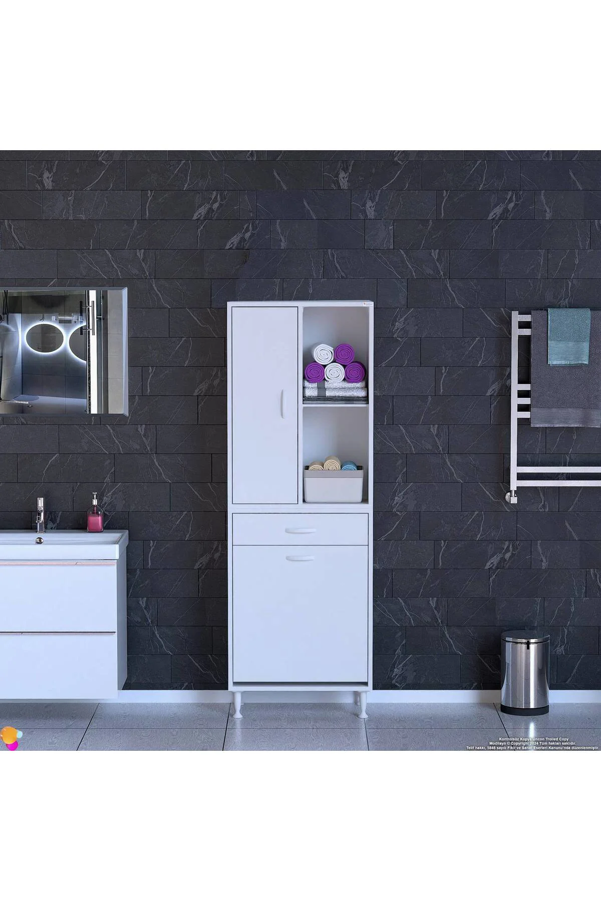 Liora Beyaz Çok Amaçlı Banyo Dolabı 55 cm Genişliğe Sahip 55x171x