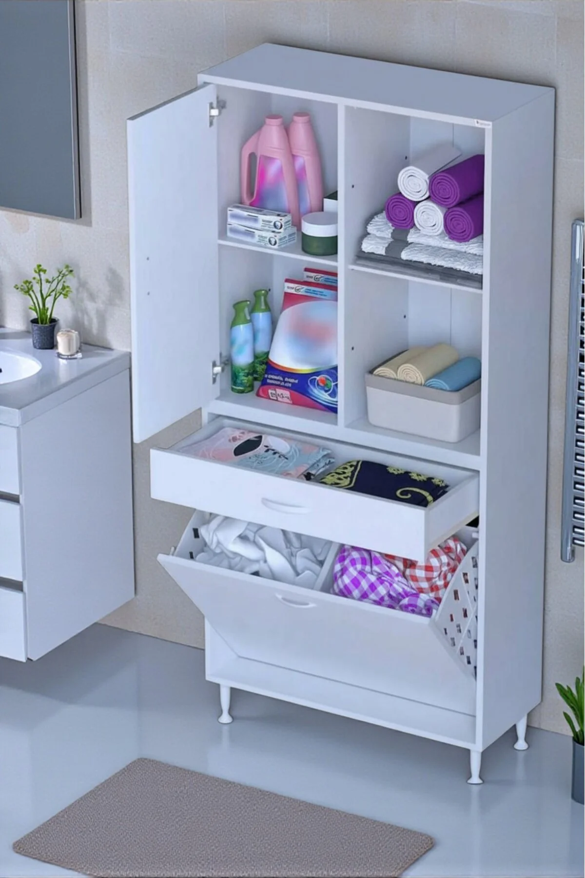 Liora Beyaz Çok Amaçlı Banyo Dolabı 85 cm Genişliğe Sahip 85x171x