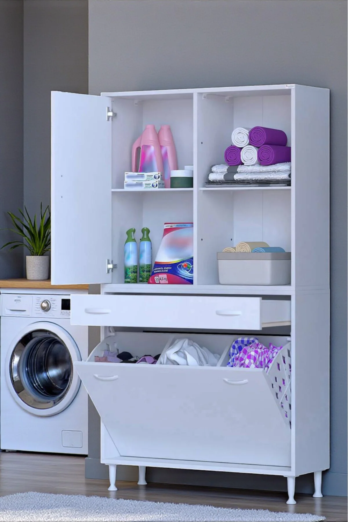 Liora Beyaz Çok Amaçlı Banyo Dolabı 95 cm Genişliğe Sahip 95x171x