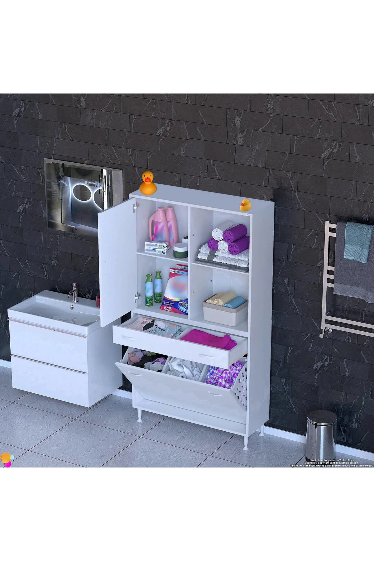 Liora Beyaz Çok Amaçlı Banyo Dolabı 90 cm Genişliğe Sahip 90x171x