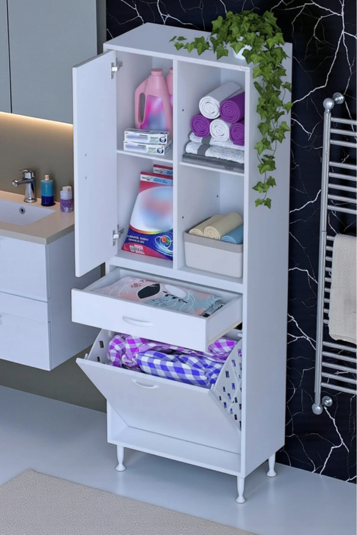 Liora Beyaz Çok Amaçlı Banyo Dolabı 55 cm Genişliğe Sahip 55x171x