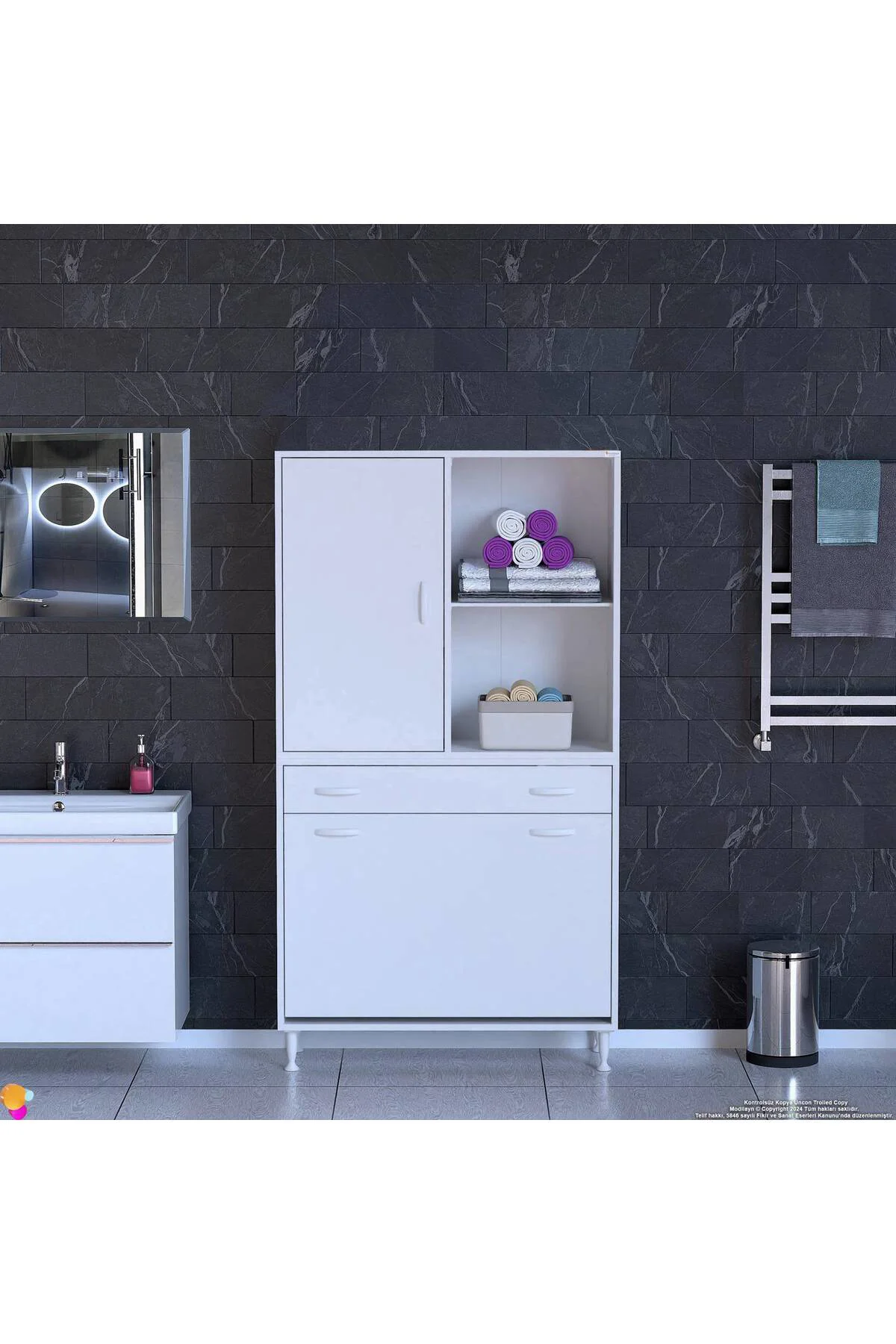 Liora Beyaz Çok Amaçlı Banyo Dolabı 95 cm Genişliğe Sahip 95x171x
