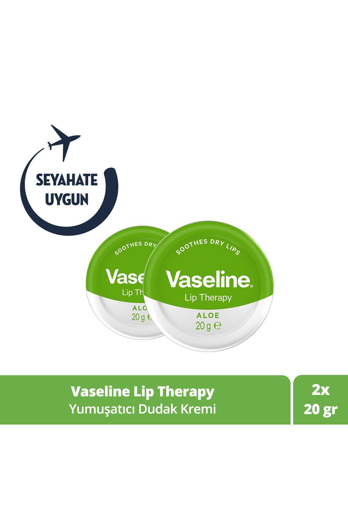 Vaseline Lip Therapy Yumuşatıcı Dudak Kremi Aloe Vera Özü 20 G X2