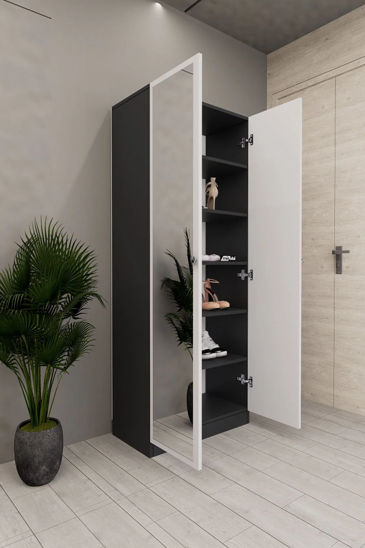 Lisa Boy Aynalı Çok Amaçlı Dolap Ayakkabılık Antrasit