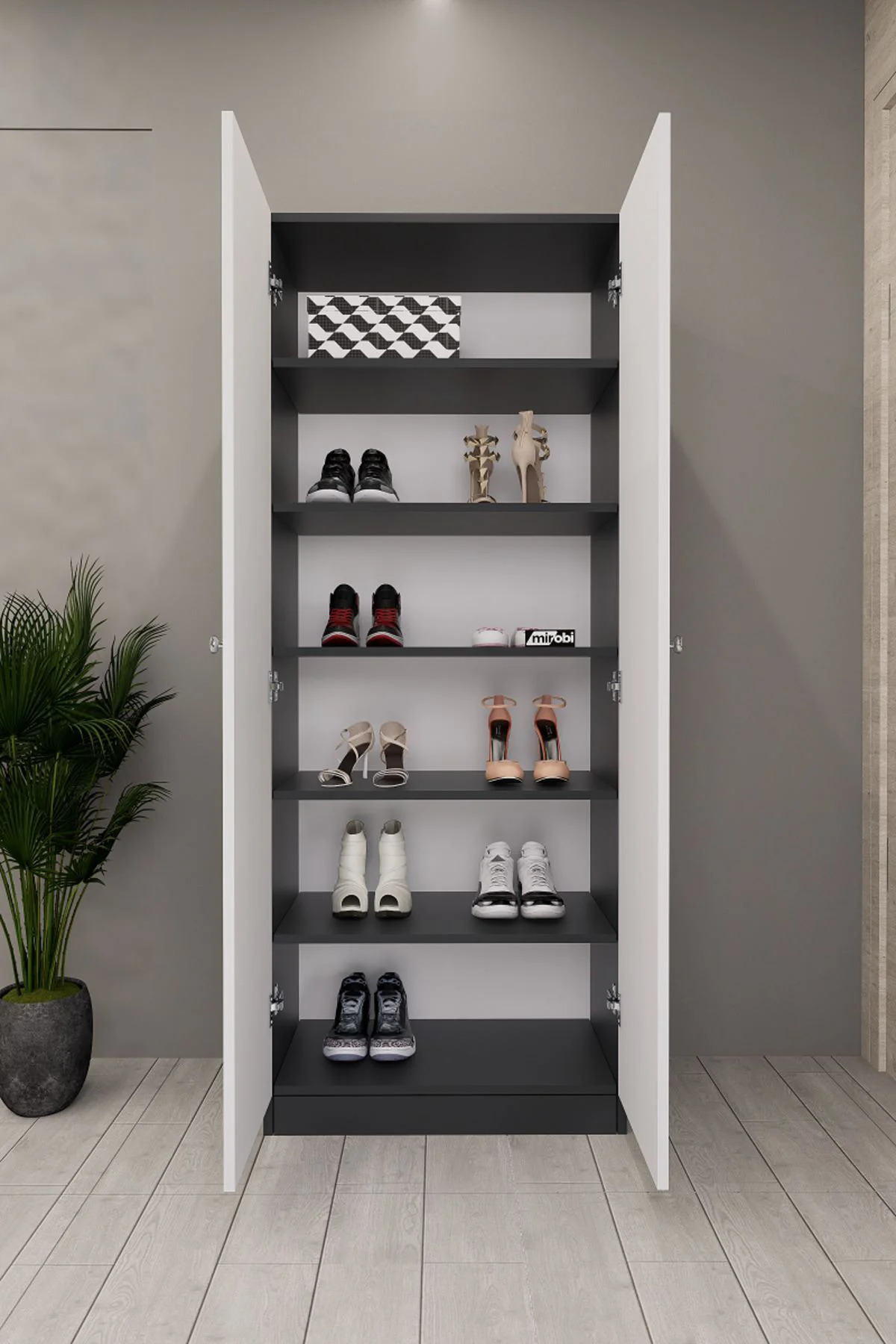 Lisa Boy Aynalı Çok Amaçlı Dolap Ayakkabılık Antrasit