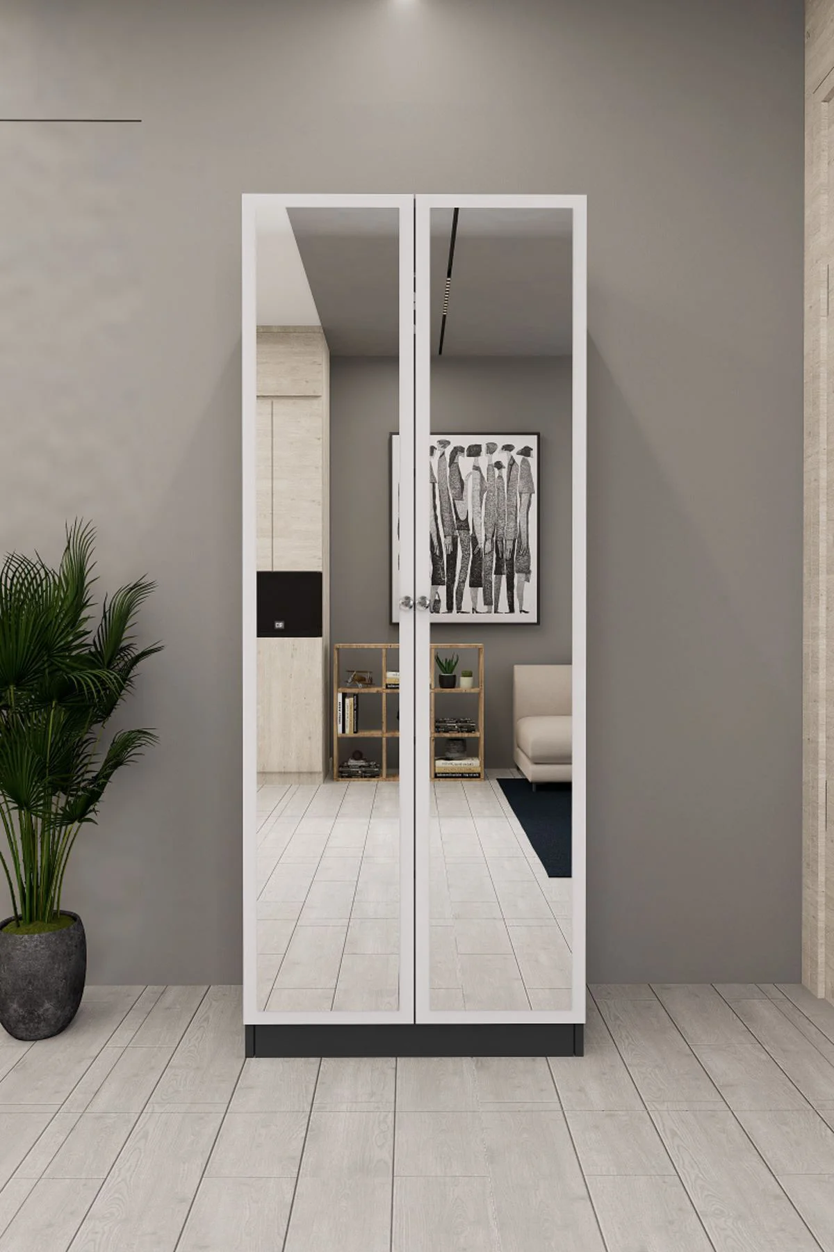 Lisa Boy Aynalı Çok Amaçlı Dolap Ayakkabılık Antrasit