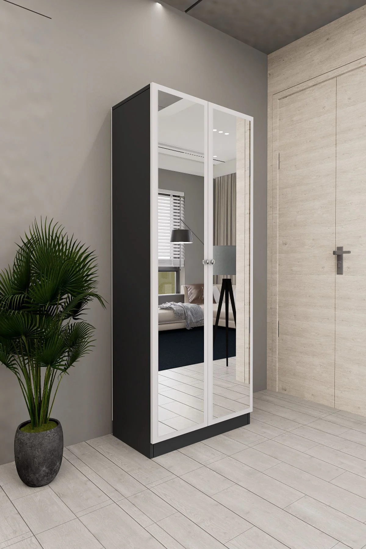 Lisa Boy Aynalı Çok Amaçlı Dolap Ayakkabılık Antrasit