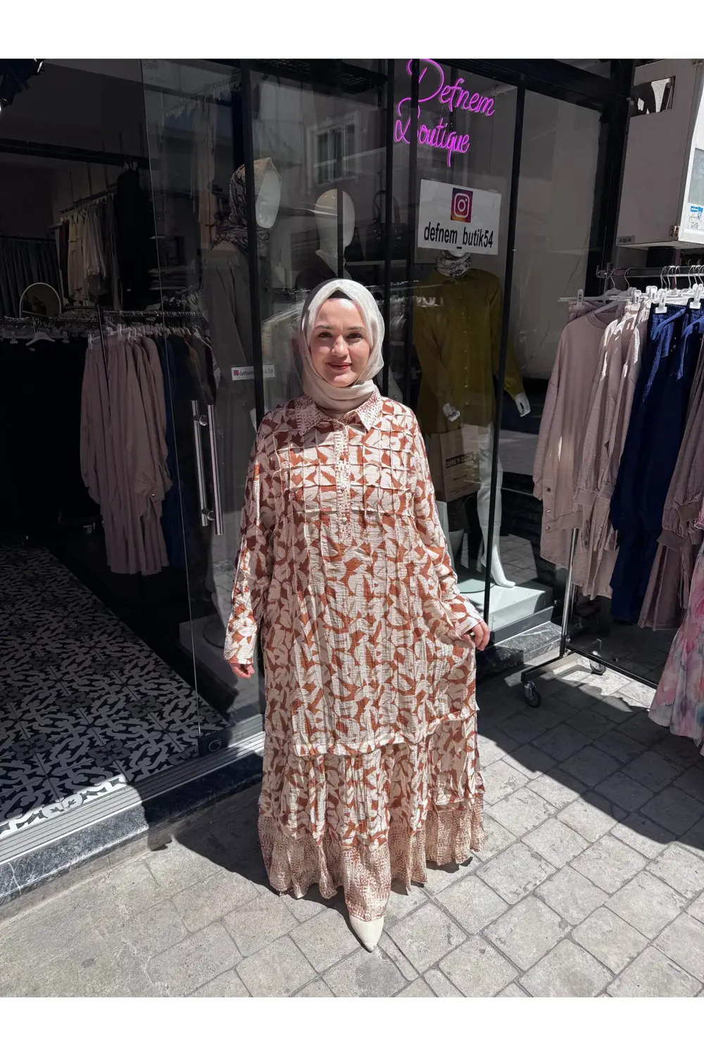 Lissmore Gömlek Yaka Yarım düğmeli taba Desen Elbise