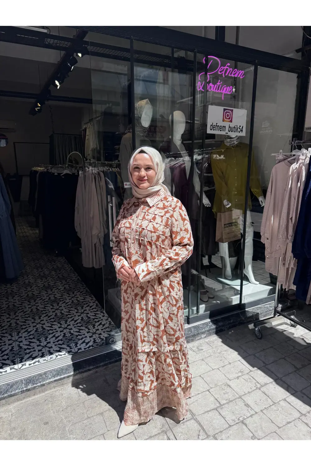 Lissmore Gömlek Yaka Yarım düğmeli taba Desen Elbise