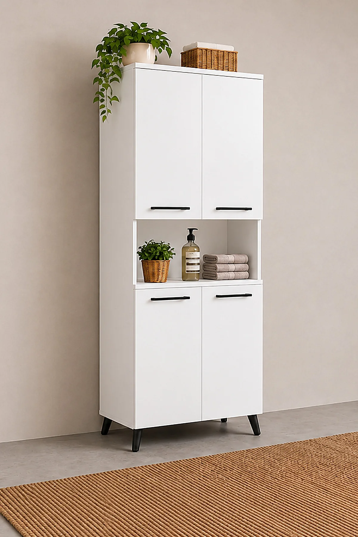 Listra 4 Kapaklı Çok Amaçlı Dolap 170,8 cm – Raflı, Ayaklı Depolama Dolabı - Görsel 5