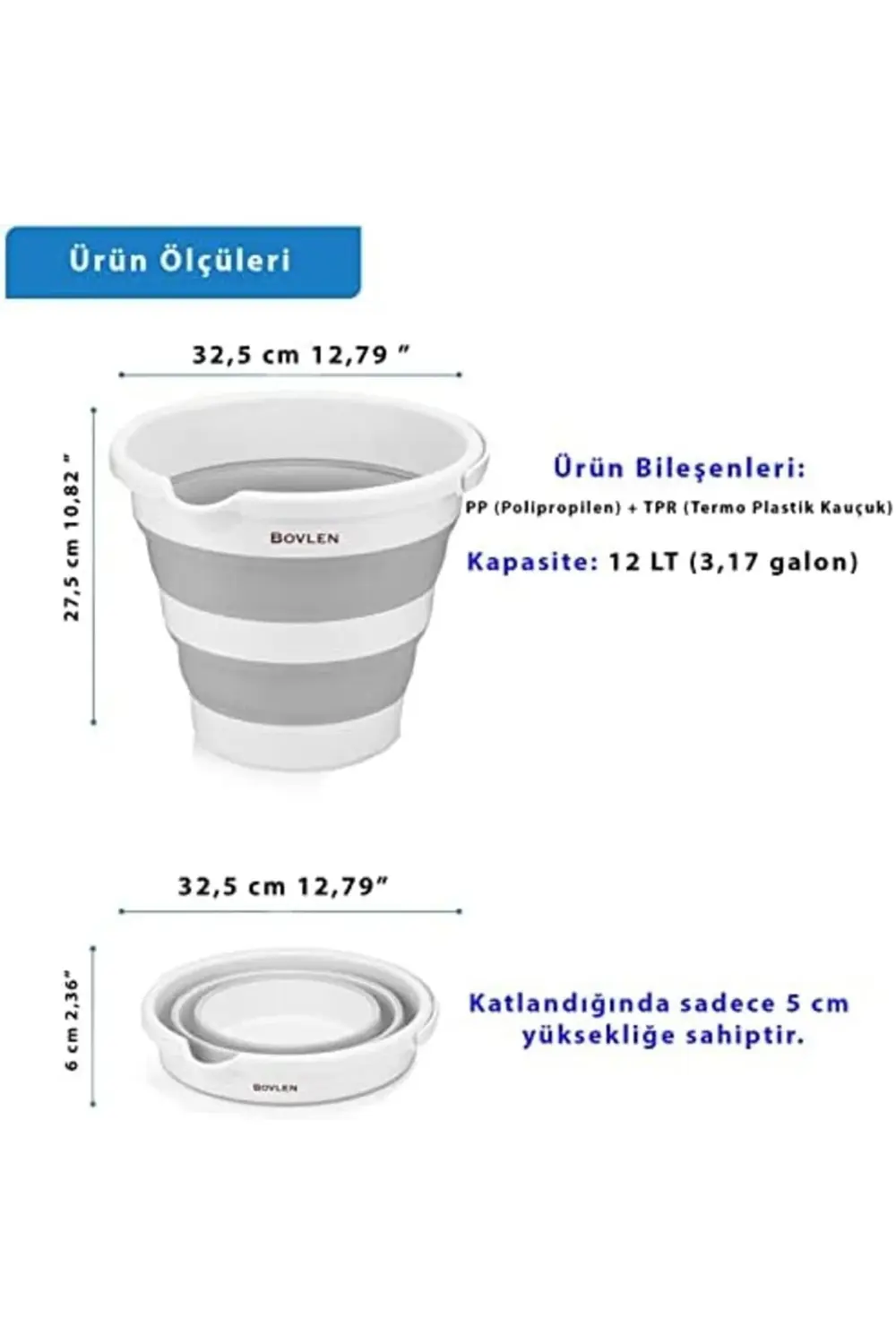 Litre Katlanabilir Kova - Akordiyon Katlanır Kova - Araba Kovası