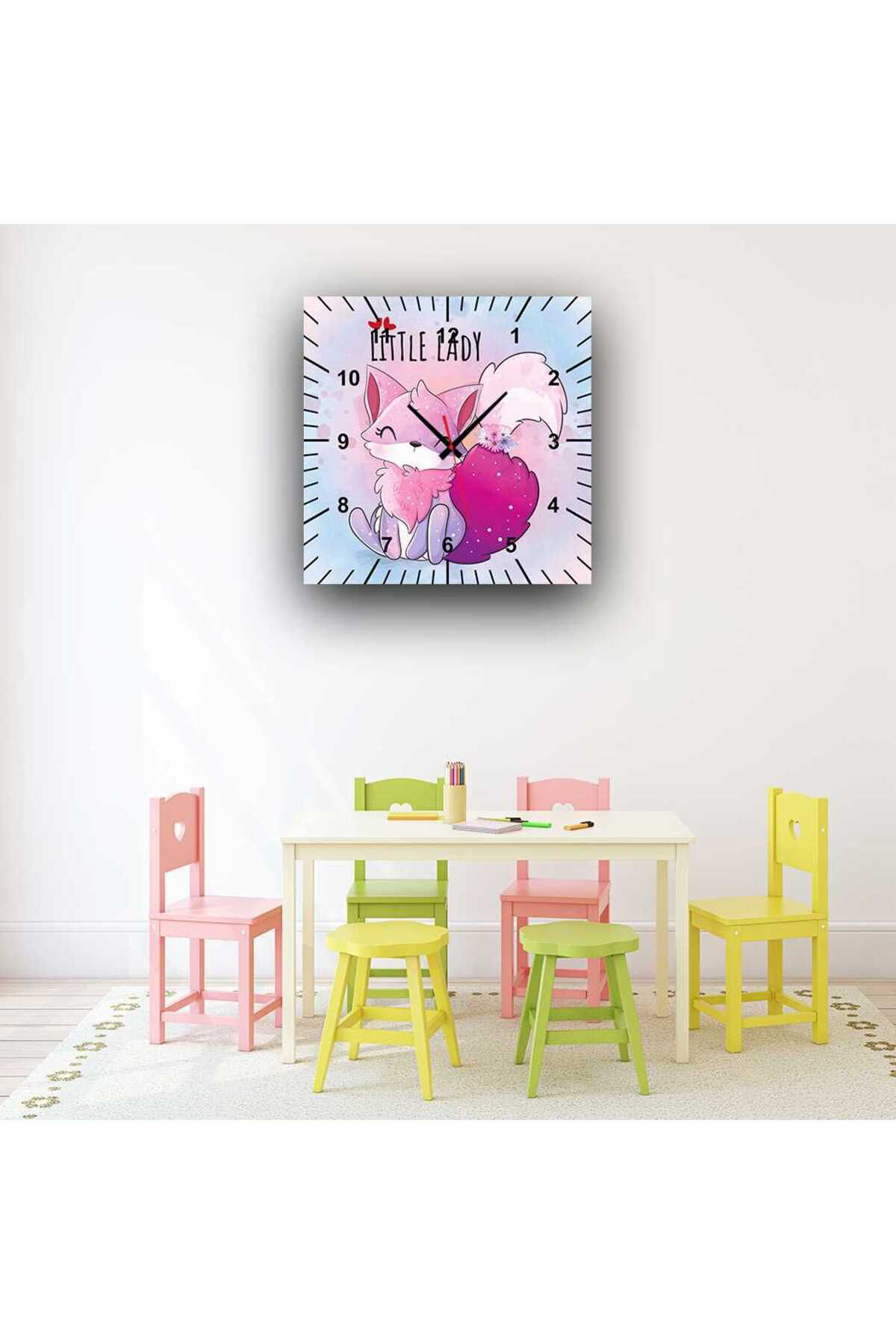 Evan Home Little Lady
 Desenli Çocuk Odası Takım Perde (İki Kanat),Yatak Örtüsü,Yastık,Kırlent ,Halı,Saat