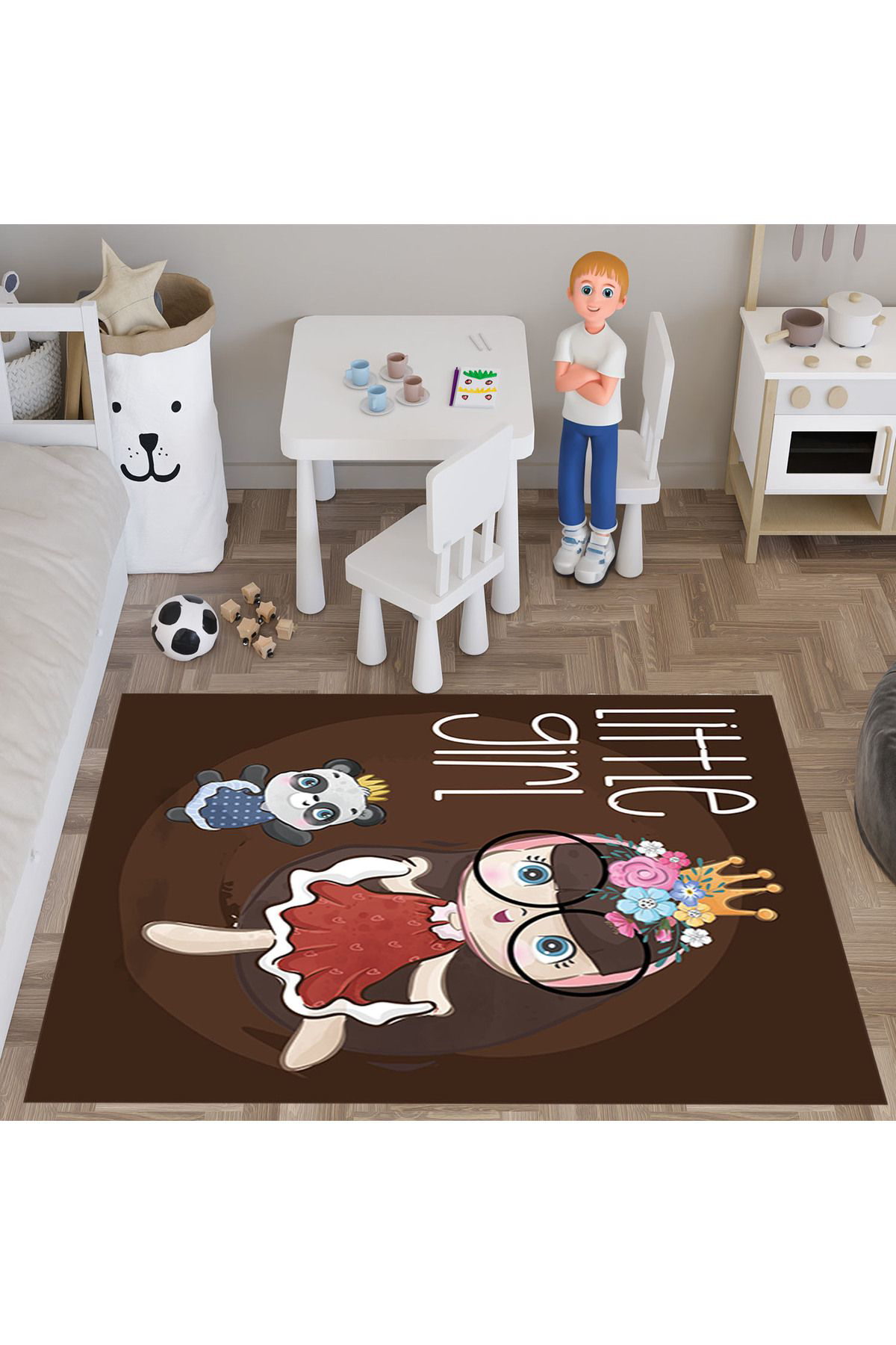 Evan Home Little Princess Desenli  Dijital Baski Yikanabilir Kaymaz Taban Çocuk Odasi Halisi