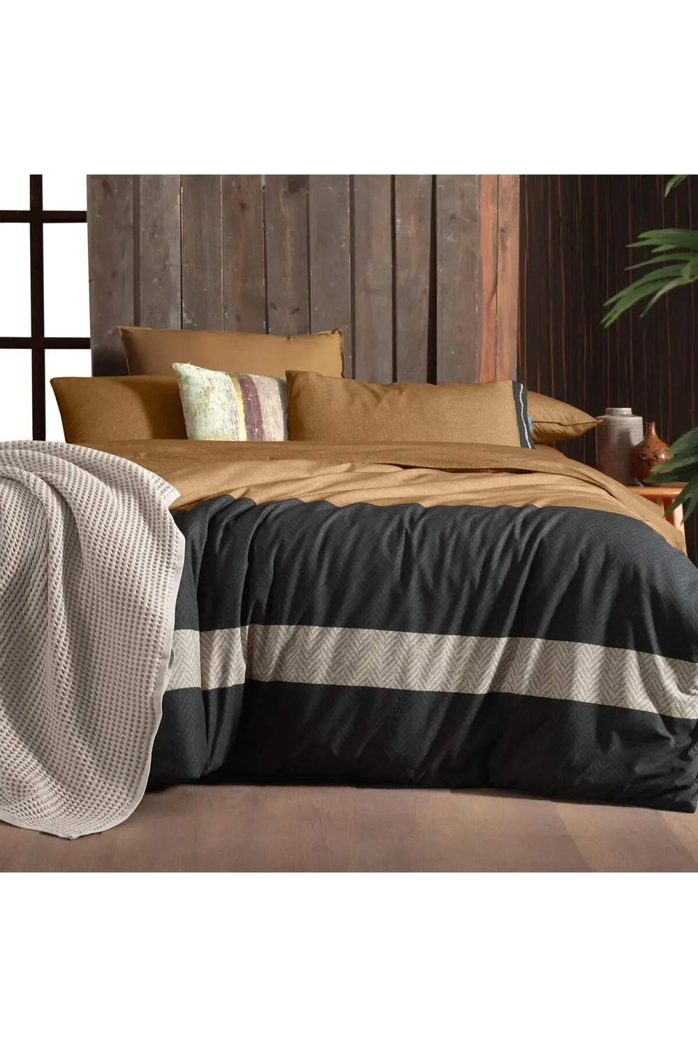 Loamy Tek Kişilik %100 Pamuk Çift Taraflı Nevresim Takımı Taba