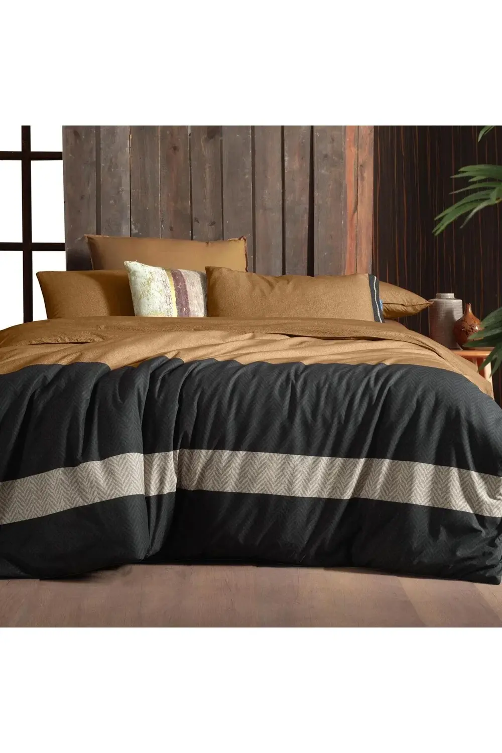 Loamy Tek Kişilik %100 Pamuk Çift Taraflı Nevresim Takımı Taba